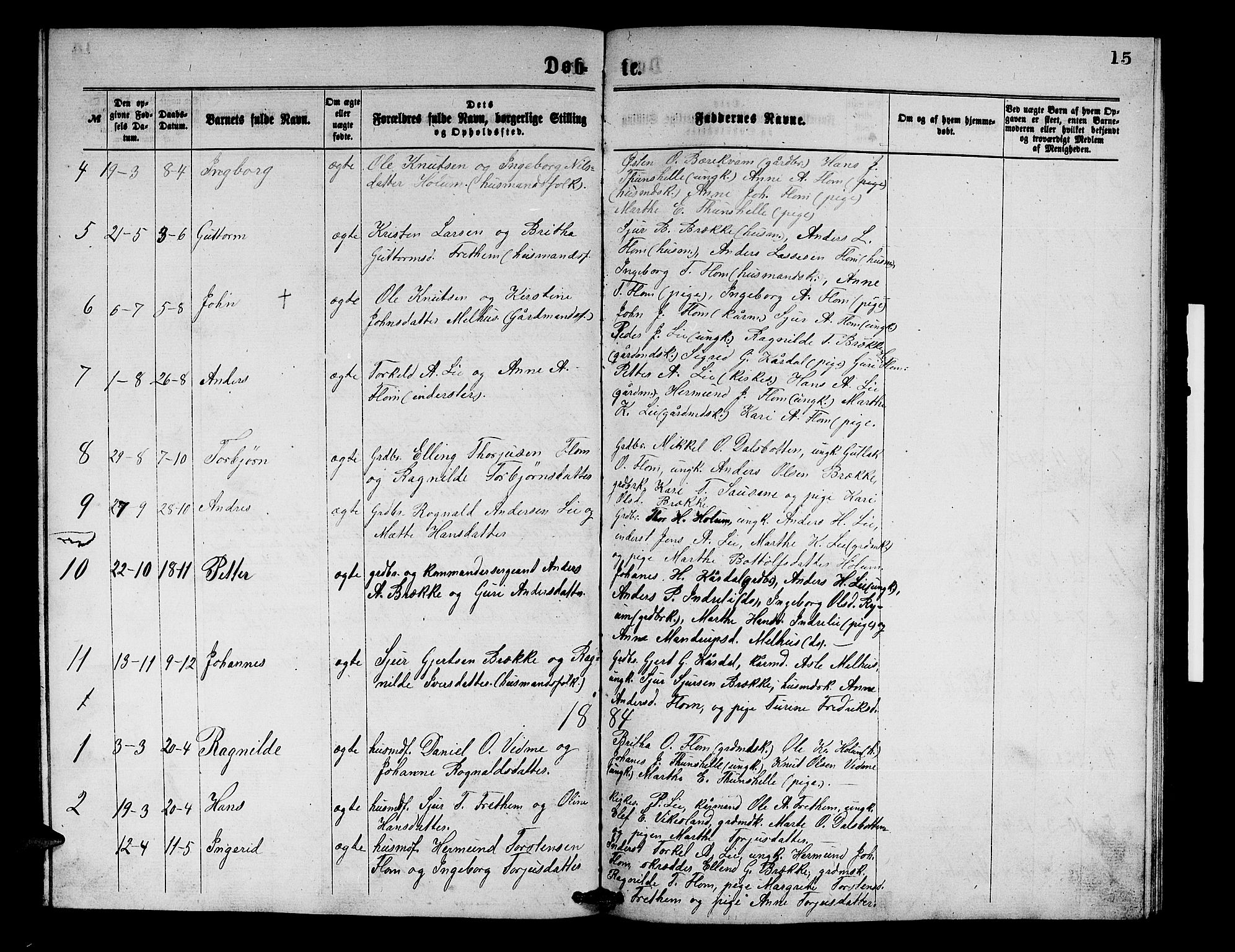 Aurland sokneprestembete, SAB/A-99937/H/Hb/Hbb/L0001: Parish register (copy) no. B 1, 1868-1887, p. 15