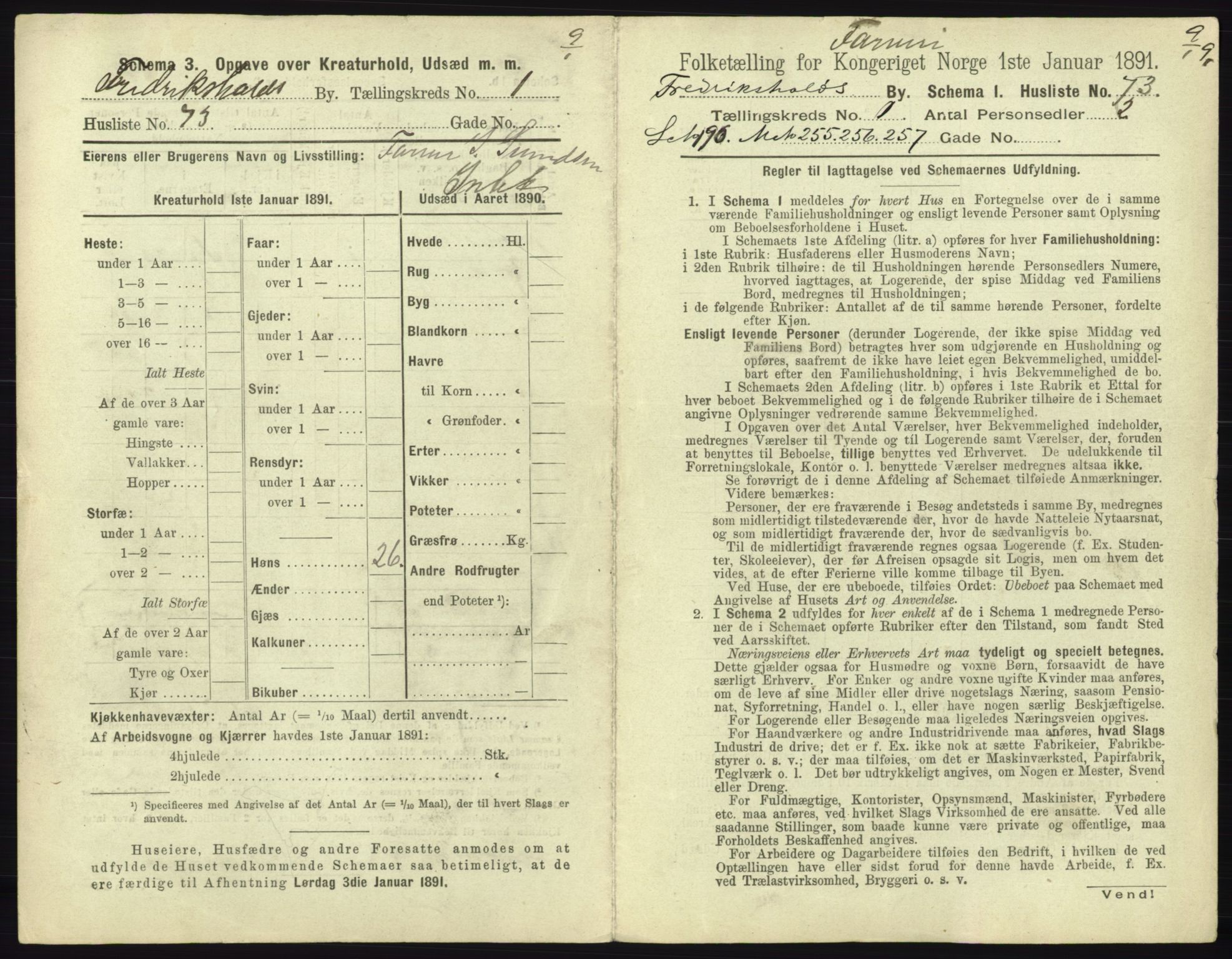 RA, 1891 census for 0101 Fredrikshald, 1891, p. 198