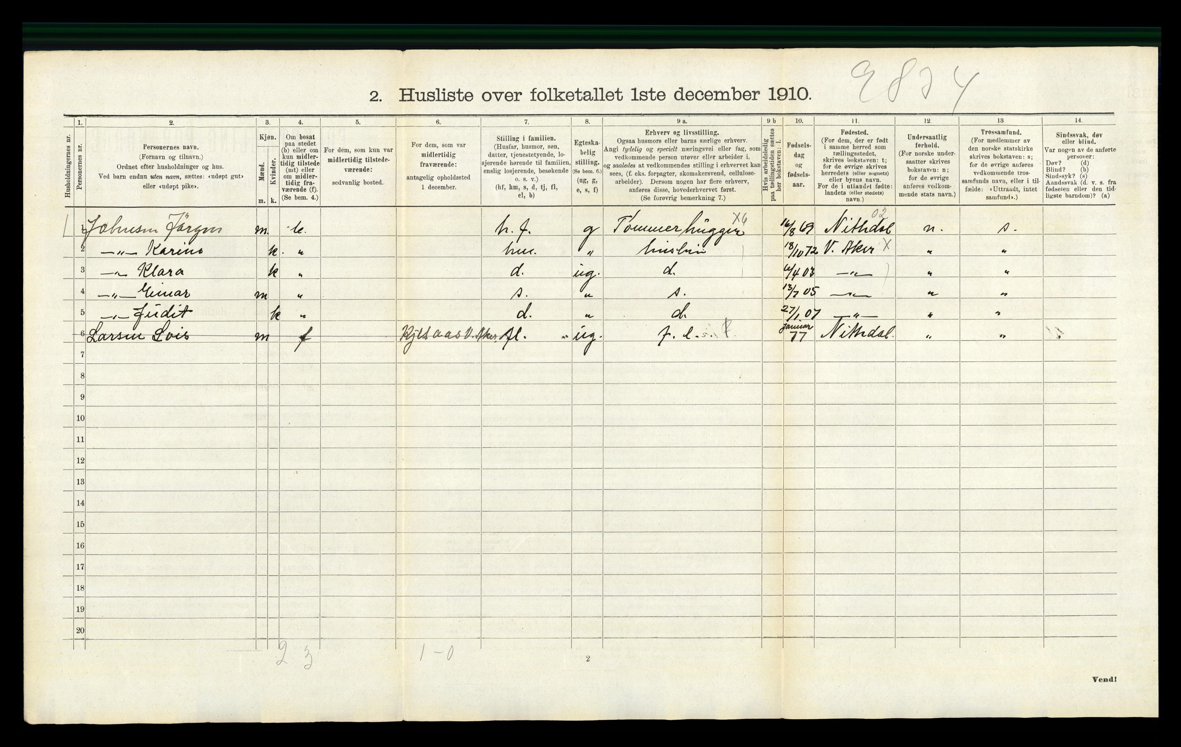 RA, 1910 census for Aker, 1910, p. 5886