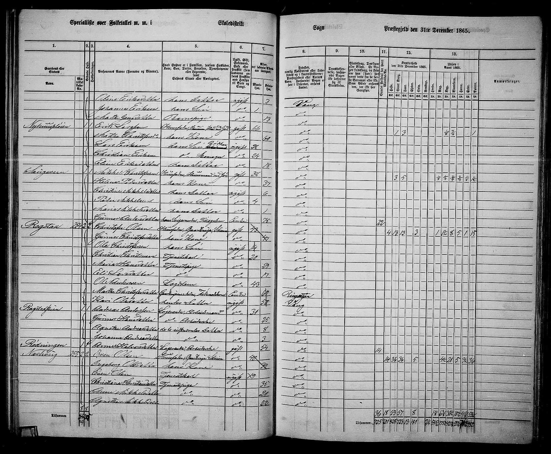 RA, 1865 census for Vang/Vang og Furnes, 1865, p. 208