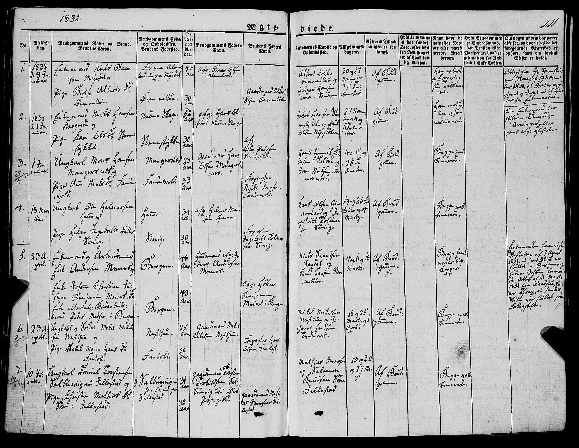 Fana Sokneprestembete, SAB/A-75101/H/Haa/Haaa/L0008: Parish register (official) no. A 8, 1829-1851, p. 211