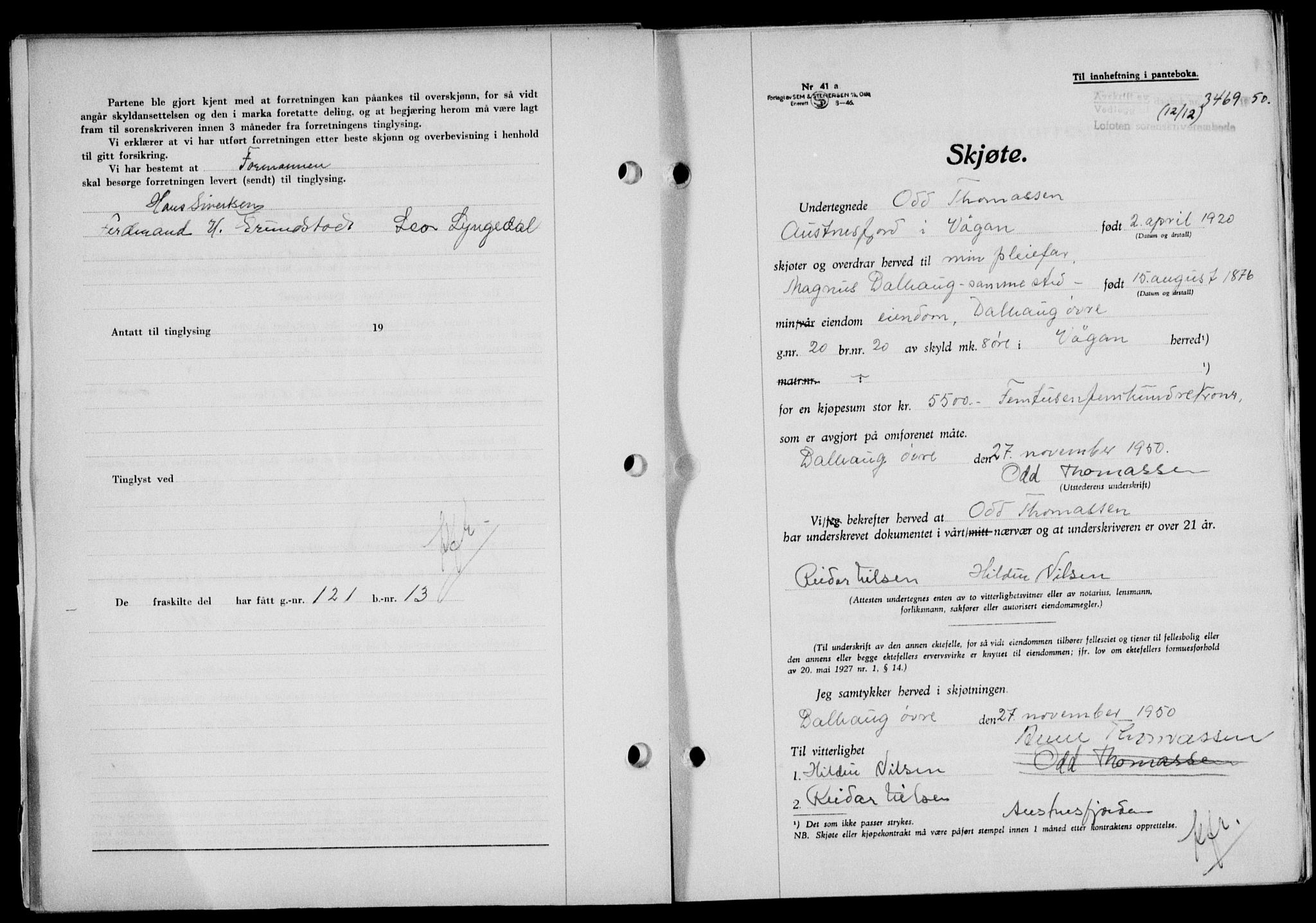 Lofoten sorenskriveri, SAT/A-0017/1/2/2C/L0025a: Mortgage book no. 25a, 1950-1951, Diary no: : 3469/1950