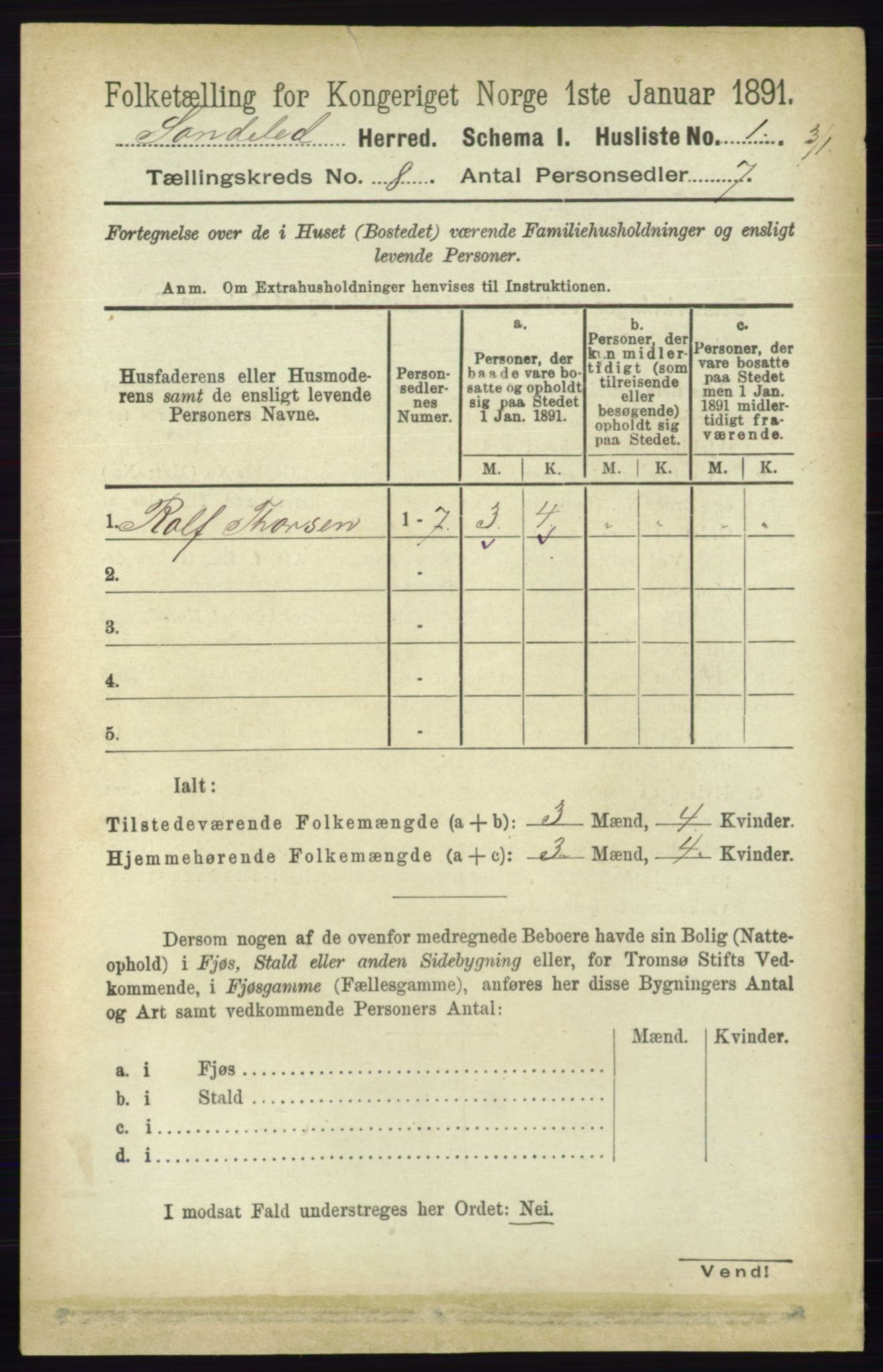 RA, 1891 census for 0913 Søndeled, 1891, p. 2525