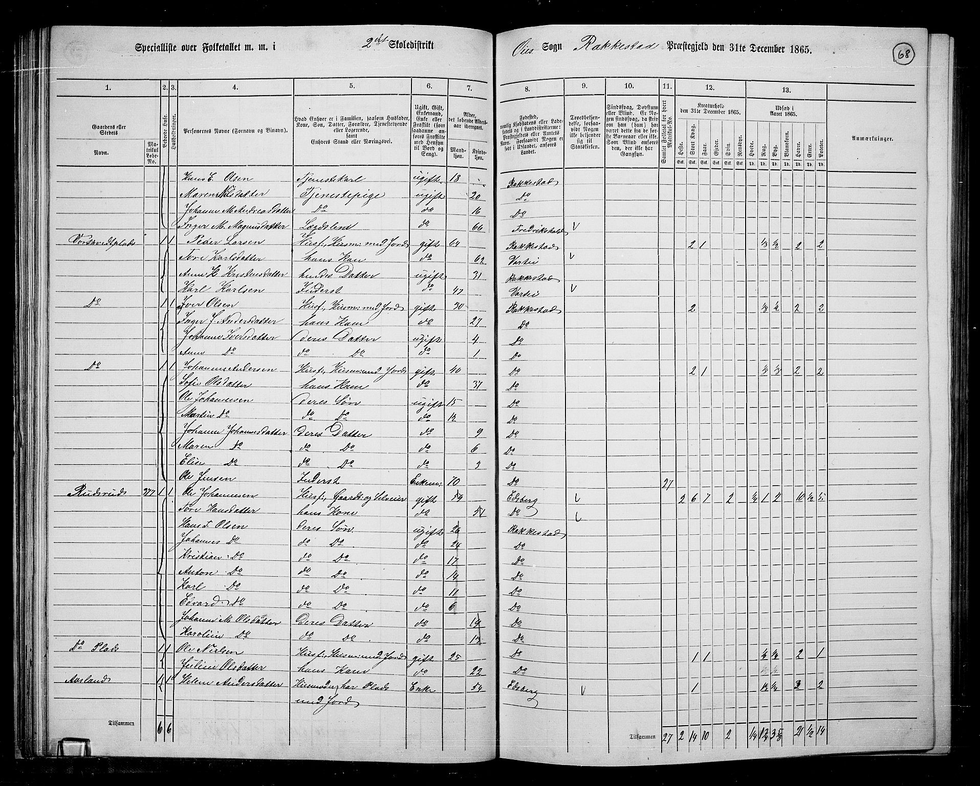 RA, 1865 census for Rakkestad, 1865, p. 67