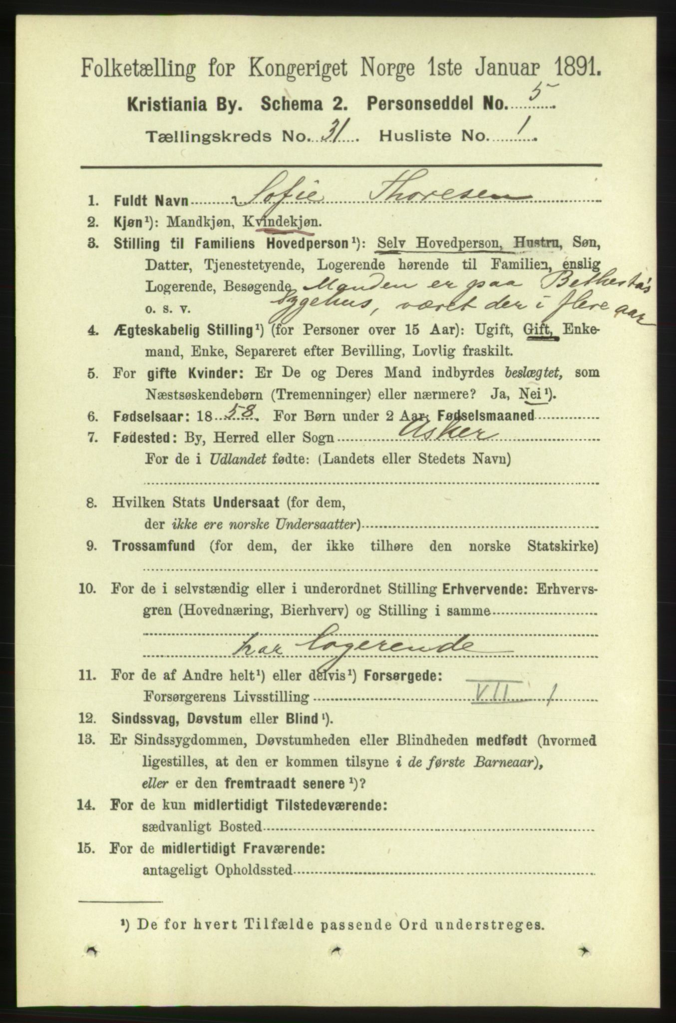 RA, 1891 census for 0301 Kristiania, 1891, p. 15915