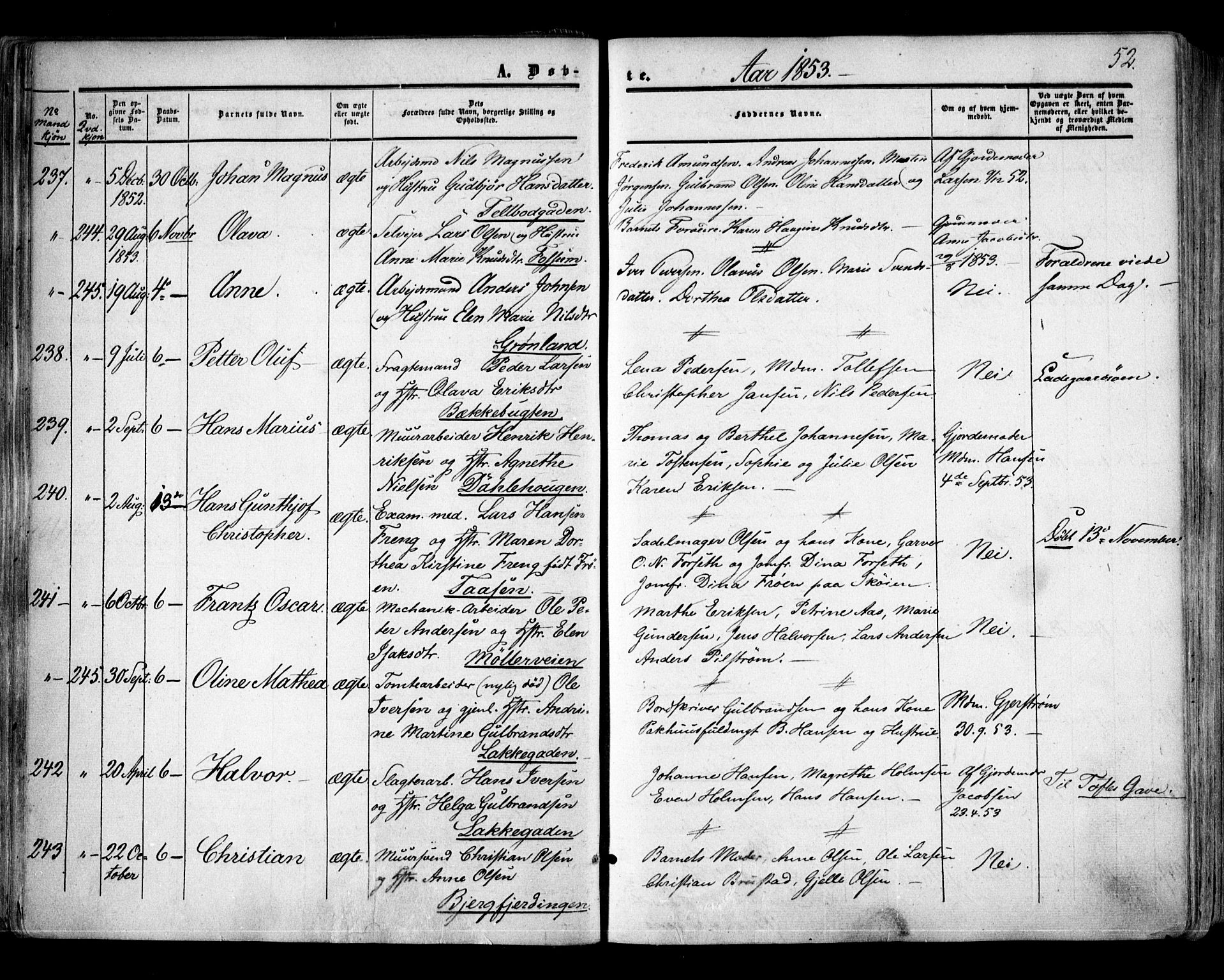 Aker prestekontor kirkebøker, SAO/A-10861/F/L0020: Parish register (official) no. 20, 1853-1857, p. 52