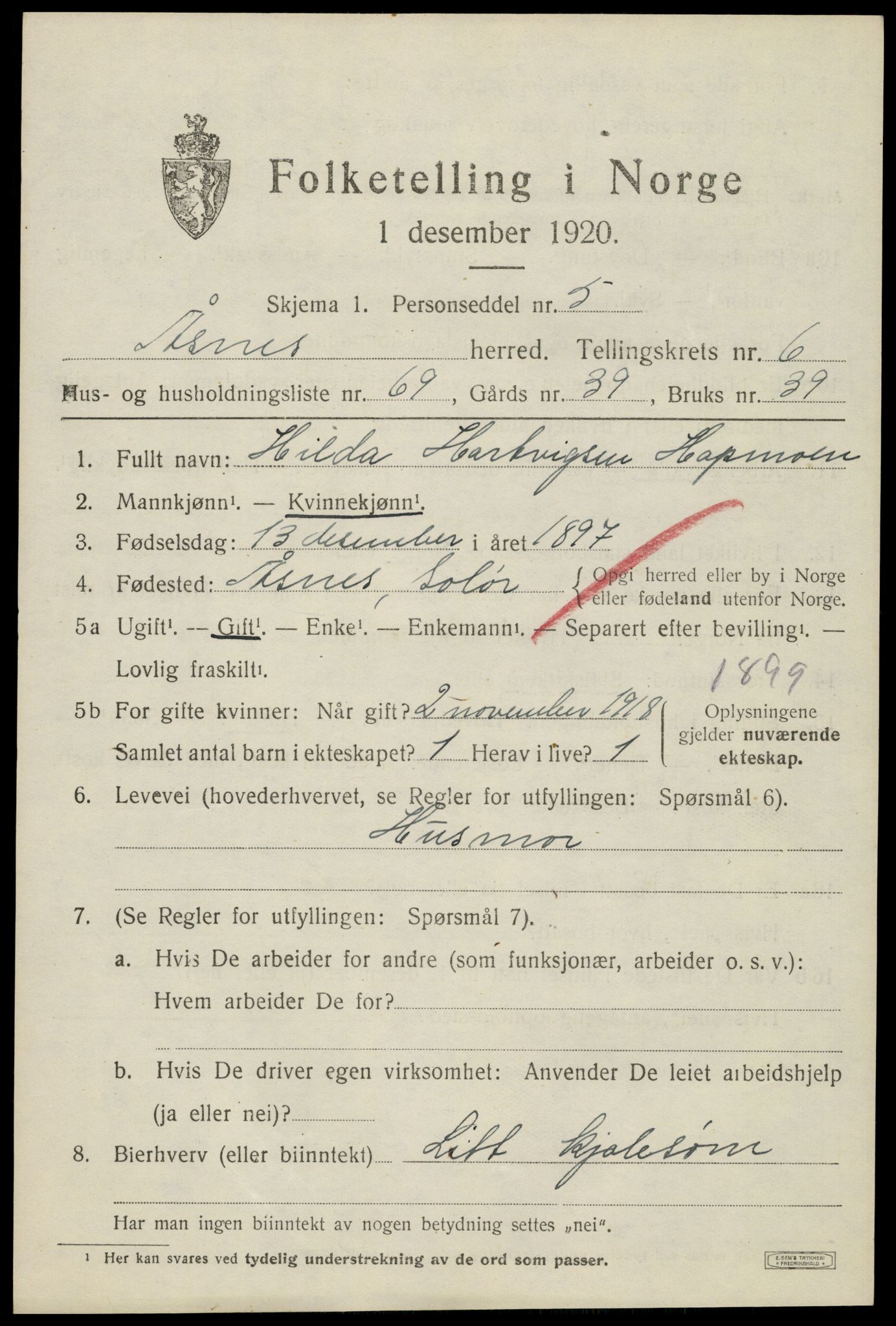 SAH, 1920 census for Åsnes, 1920, p. 8532