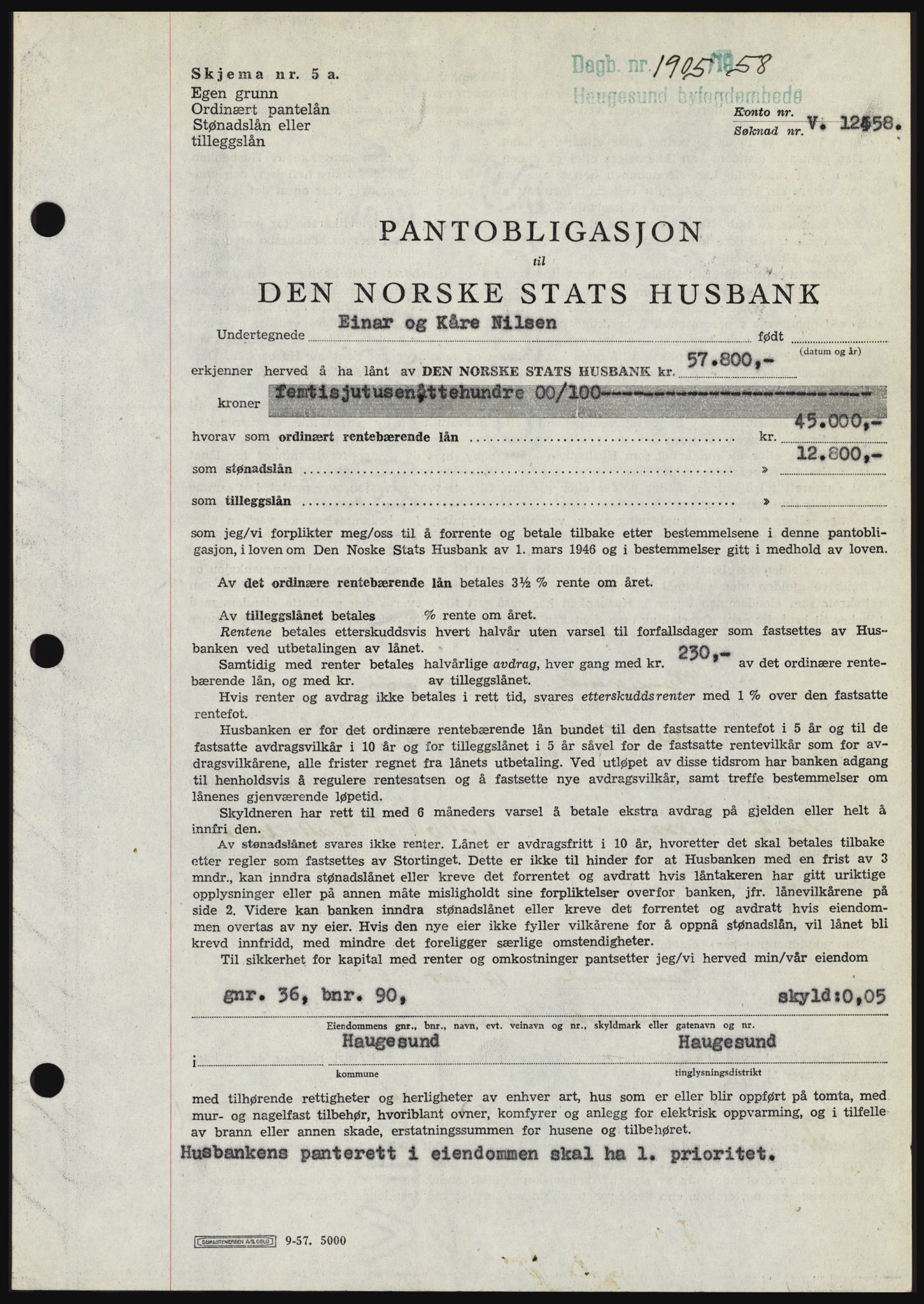 Haugesund tingrett, SAST/A-101415/01/II/IIC/L0044: Mortgage book no. B 44, 1958-1959, Diary no: : 1905/1958