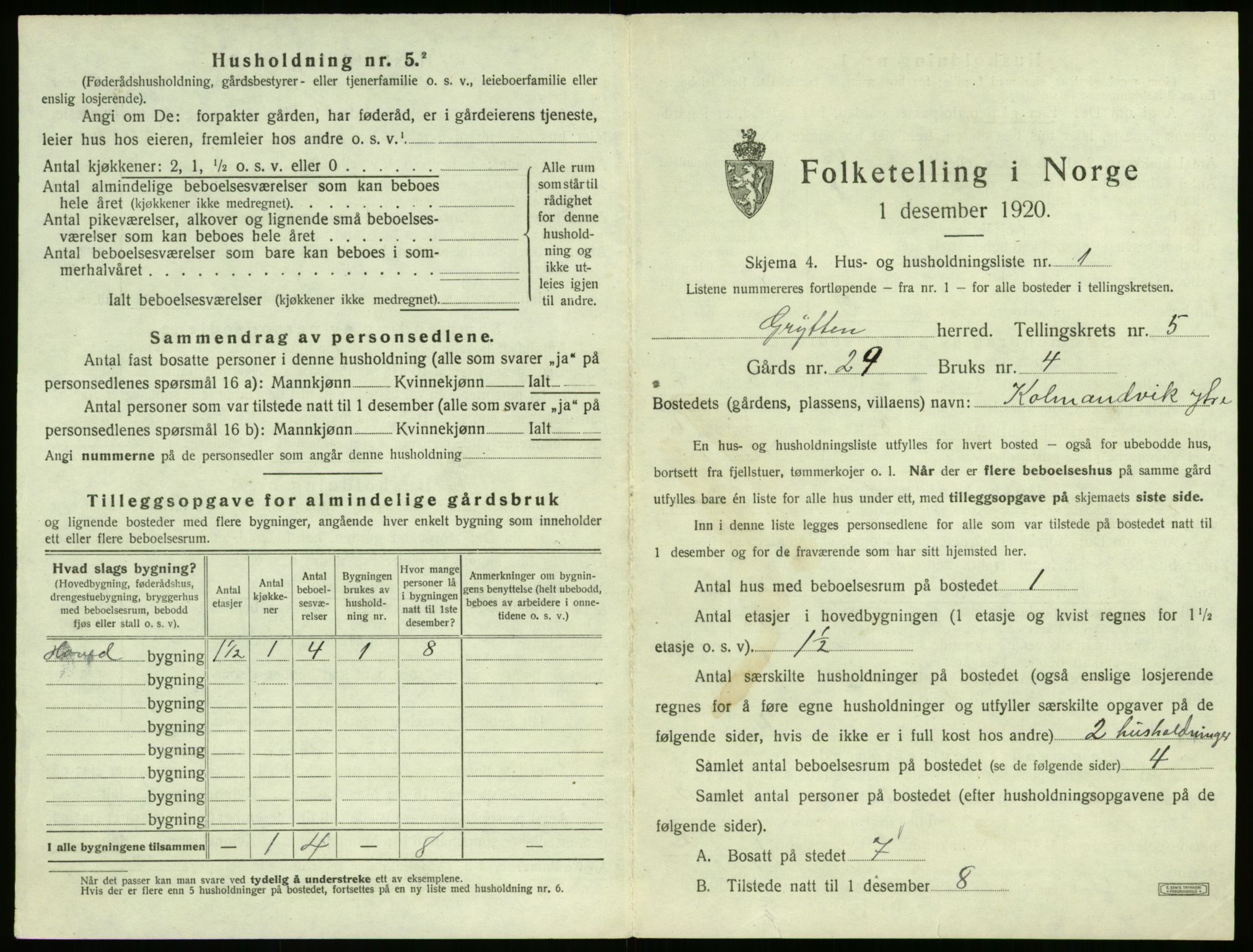 SAT, 1920 census for Grytten, 1920, p. 520