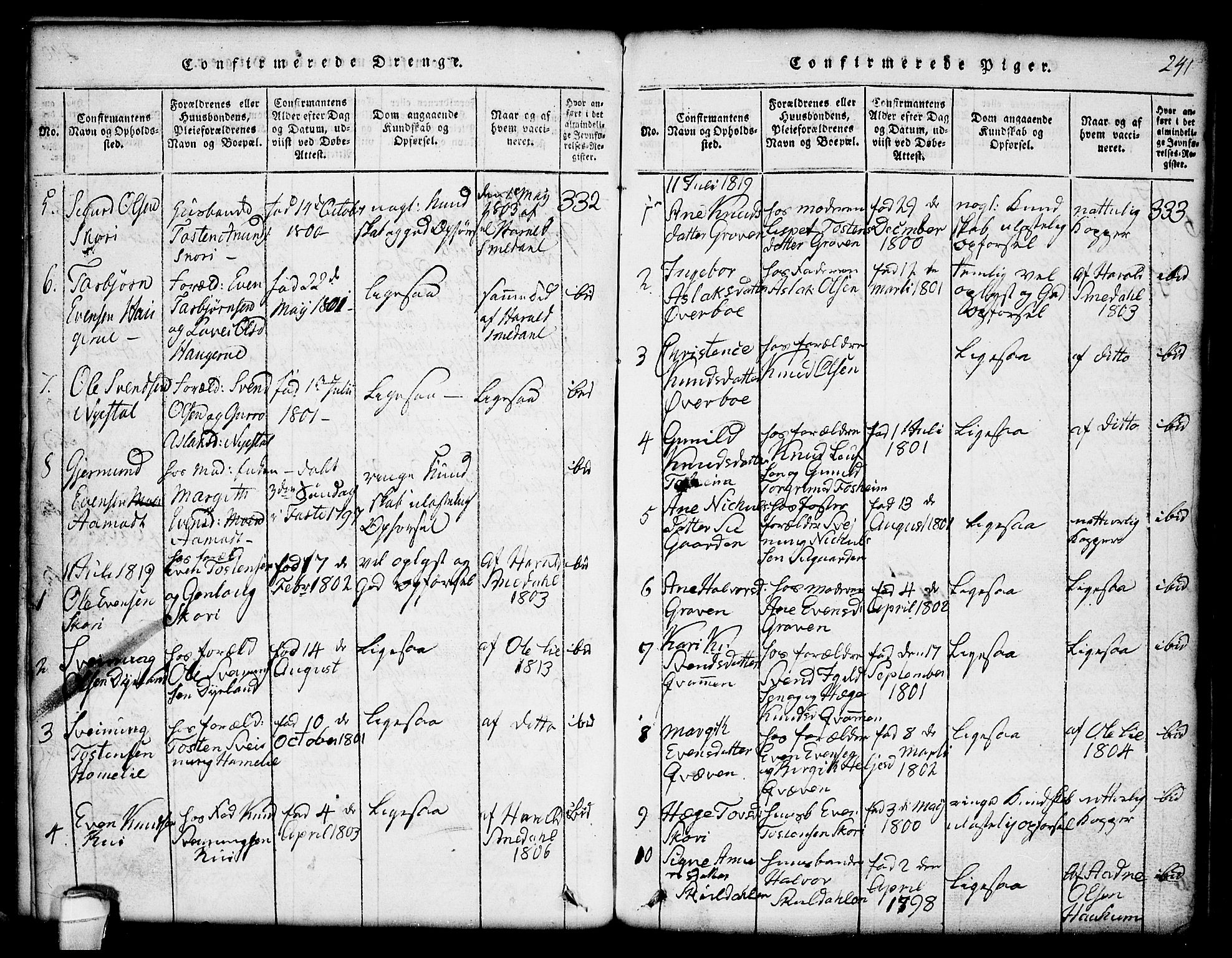 Seljord kirkebøker, AV/SAKO-A-20/G/Gc/L0001: Parish register (copy) no. III 1, 1815-1849, p. 241