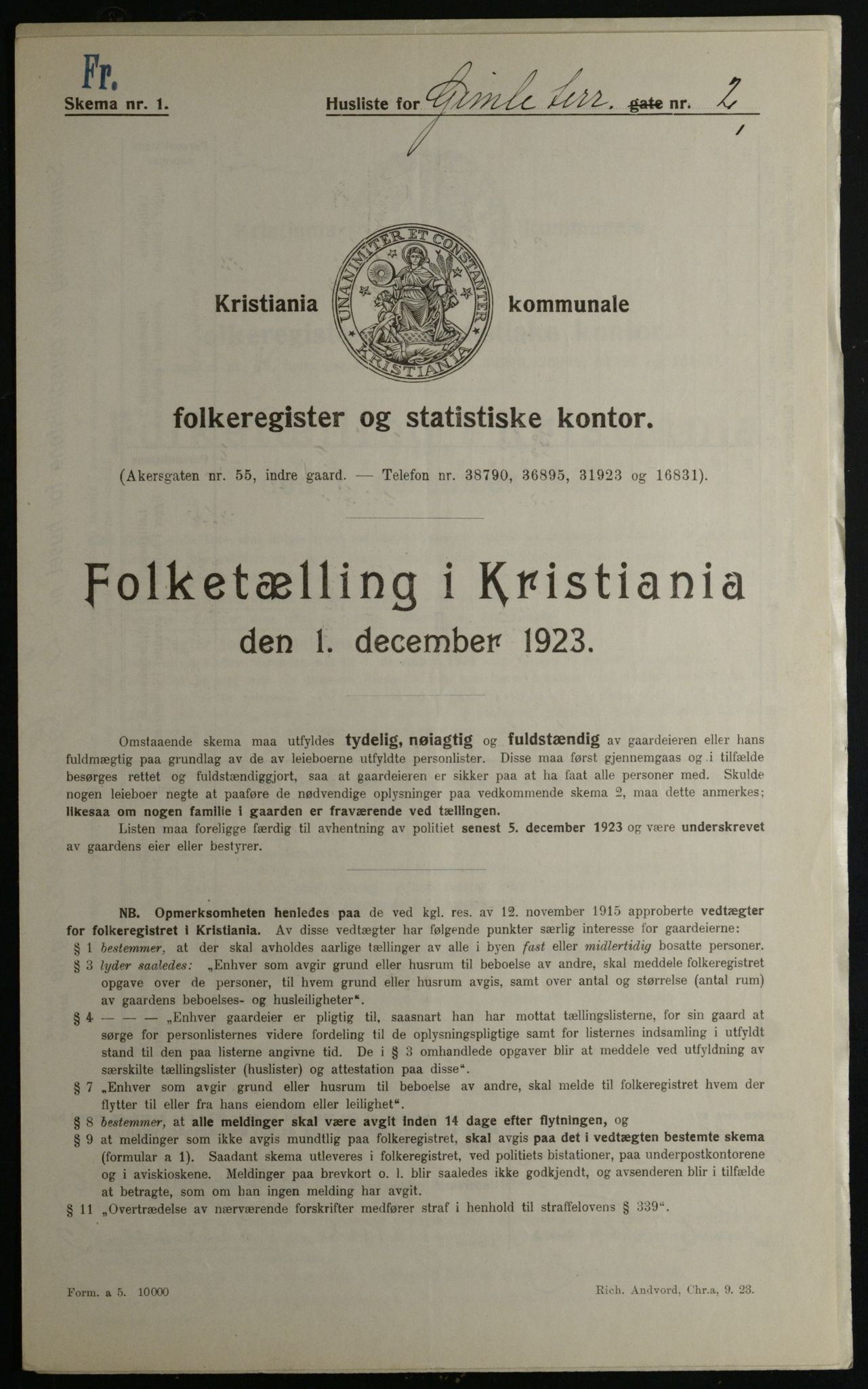 OBA, Municipal Census 1923 for Kristiania, 1923, p. 32990