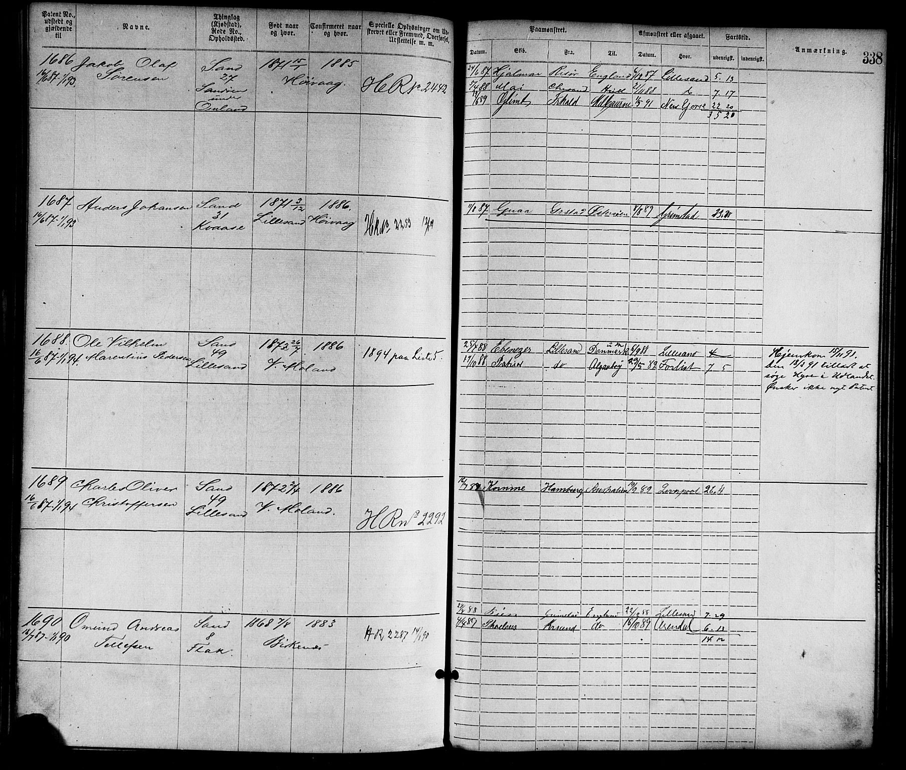 Lillesand mønstringskrets, AV/SAK-2031-0014/F/Fa/L0004: Annotasjonsrulle nr 1-1920 med register, G-1, 1869-1891, p. 366