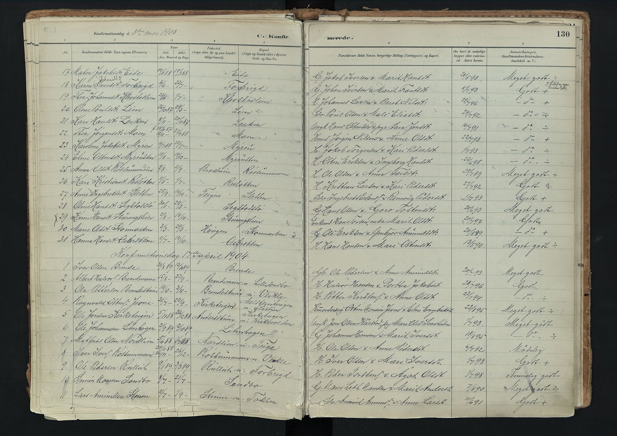Nord-Fron prestekontor, SAH/PREST-080/H/Ha/Haa/L0003: Parish register (official) no. 3, 1884-1914, p. 130