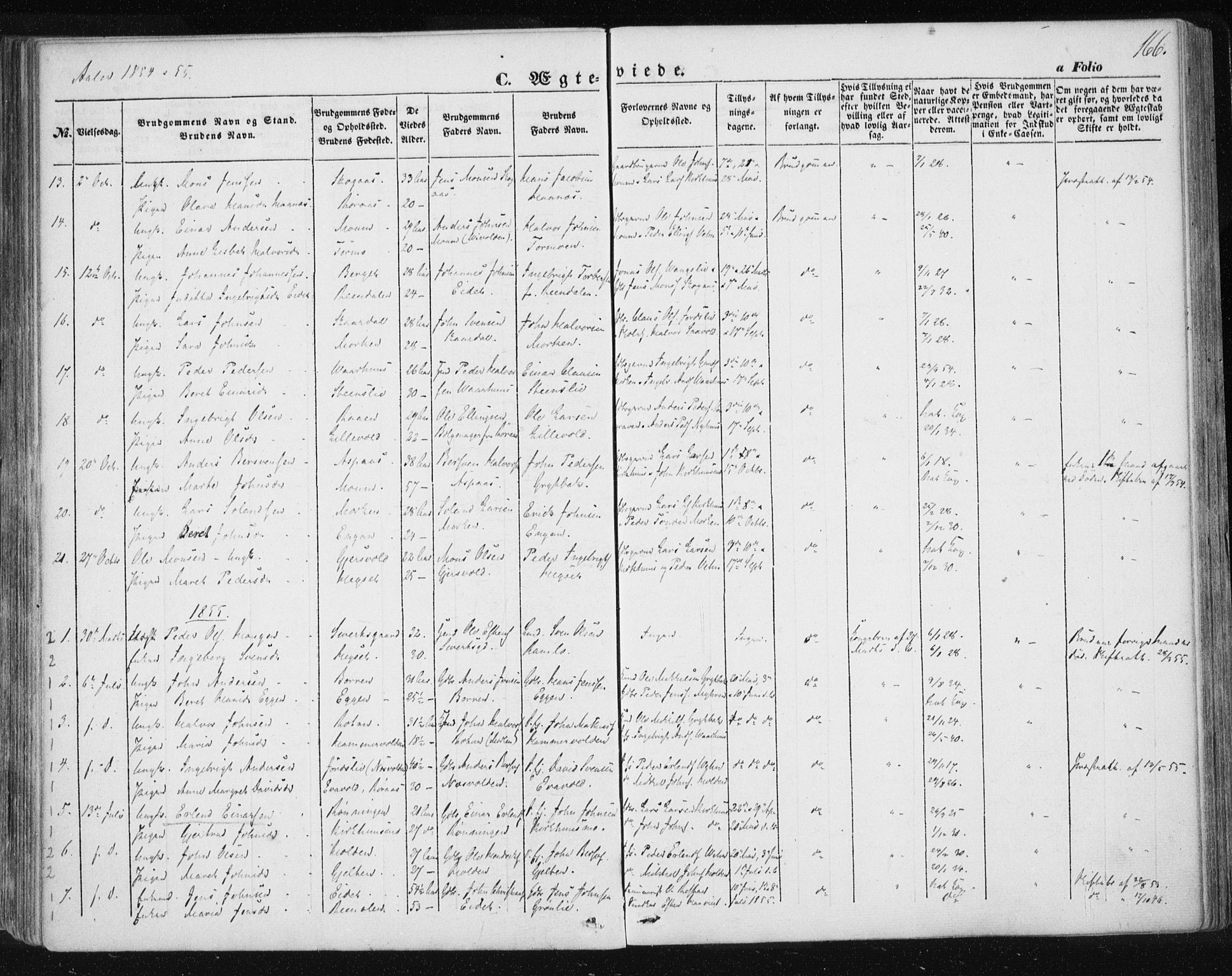 Ministerialprotokoller, klokkerbøker og fødselsregistre - Sør-Trøndelag, SAT/A-1456/685/L0965: Parish register (official) no. 685A06 /3, 1846-1859, p. 166