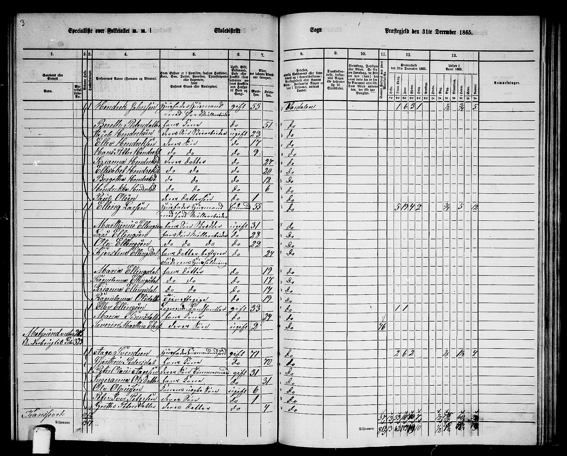 RA, 1865 census for Verdal, 1865, p. 219