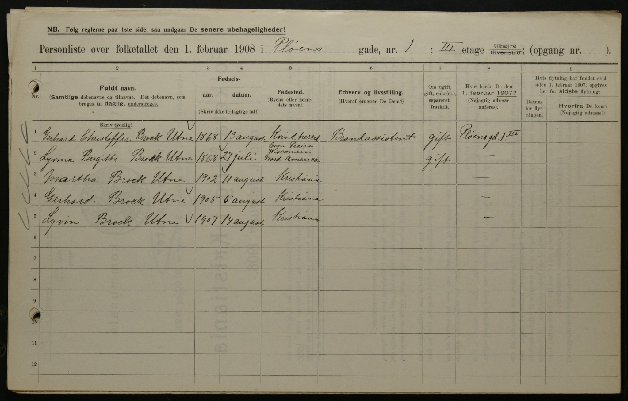 OBA, Municipal Census 1908 for Kristiania, 1908, p. 72534