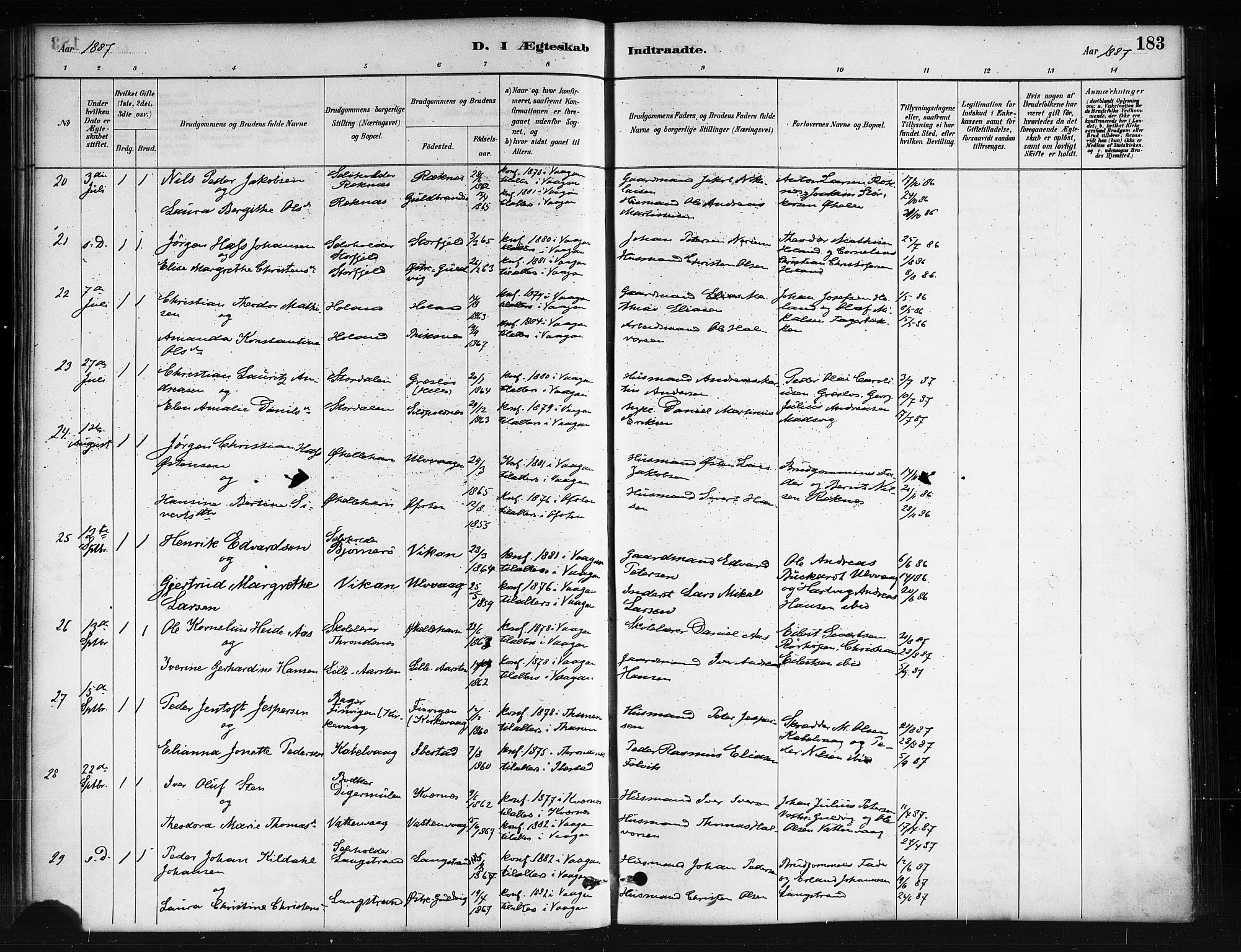 Ministerialprotokoller, klokkerbøker og fødselsregistre - Nordland, SAT/A-1459/874/L1059: Parish register (official) no. 874A03, 1884-1890, p. 183