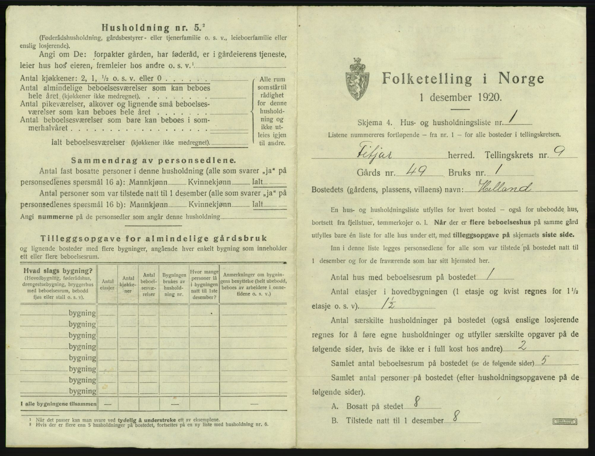 SAB, 1920 census for Fitjar, 1920, p. 506