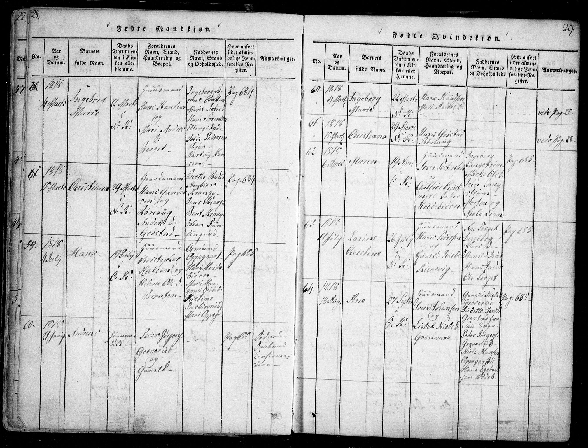 Nesodden prestekontor Kirkebøker, AV/SAO-A-10013/F/Fa/L0006: Parish register (official) no. I 6, 1814-1847, p. 28-29