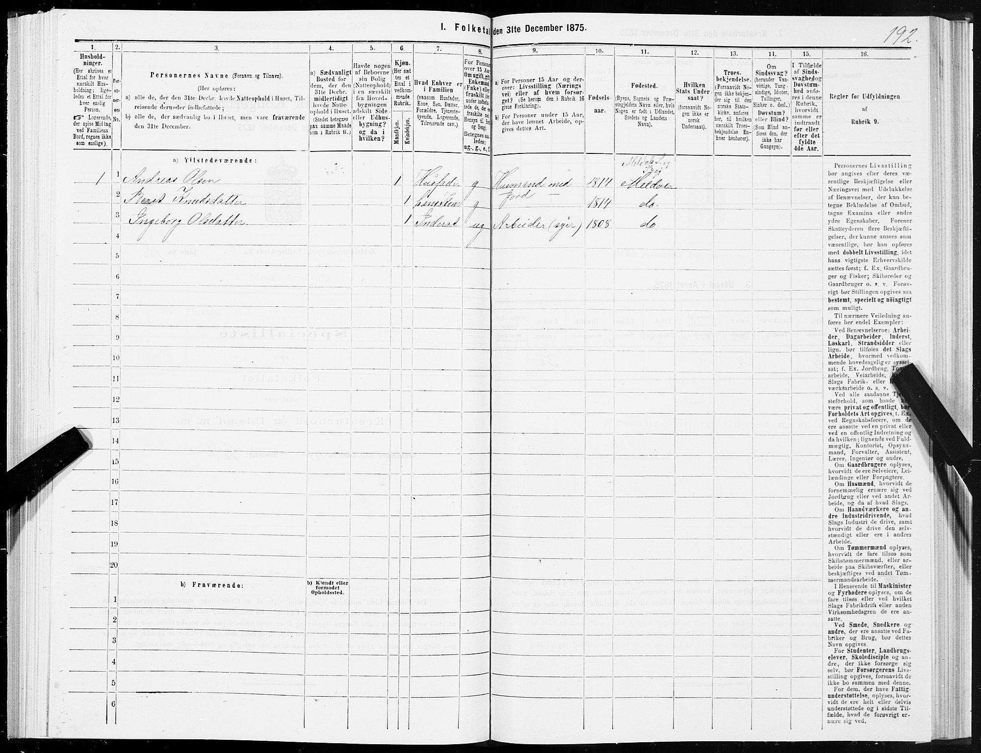 SAT, 1875 census for 1636P Meldal, 1875, p. 2192