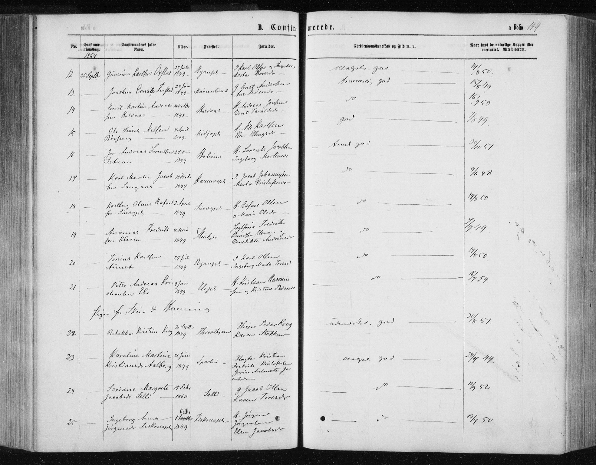 Ministerialprotokoller, klokkerbøker og fødselsregistre - Nord-Trøndelag, SAT/A-1458/735/L0345: Parish register (official) no. 735A08 /1, 1863-1872, p. 149