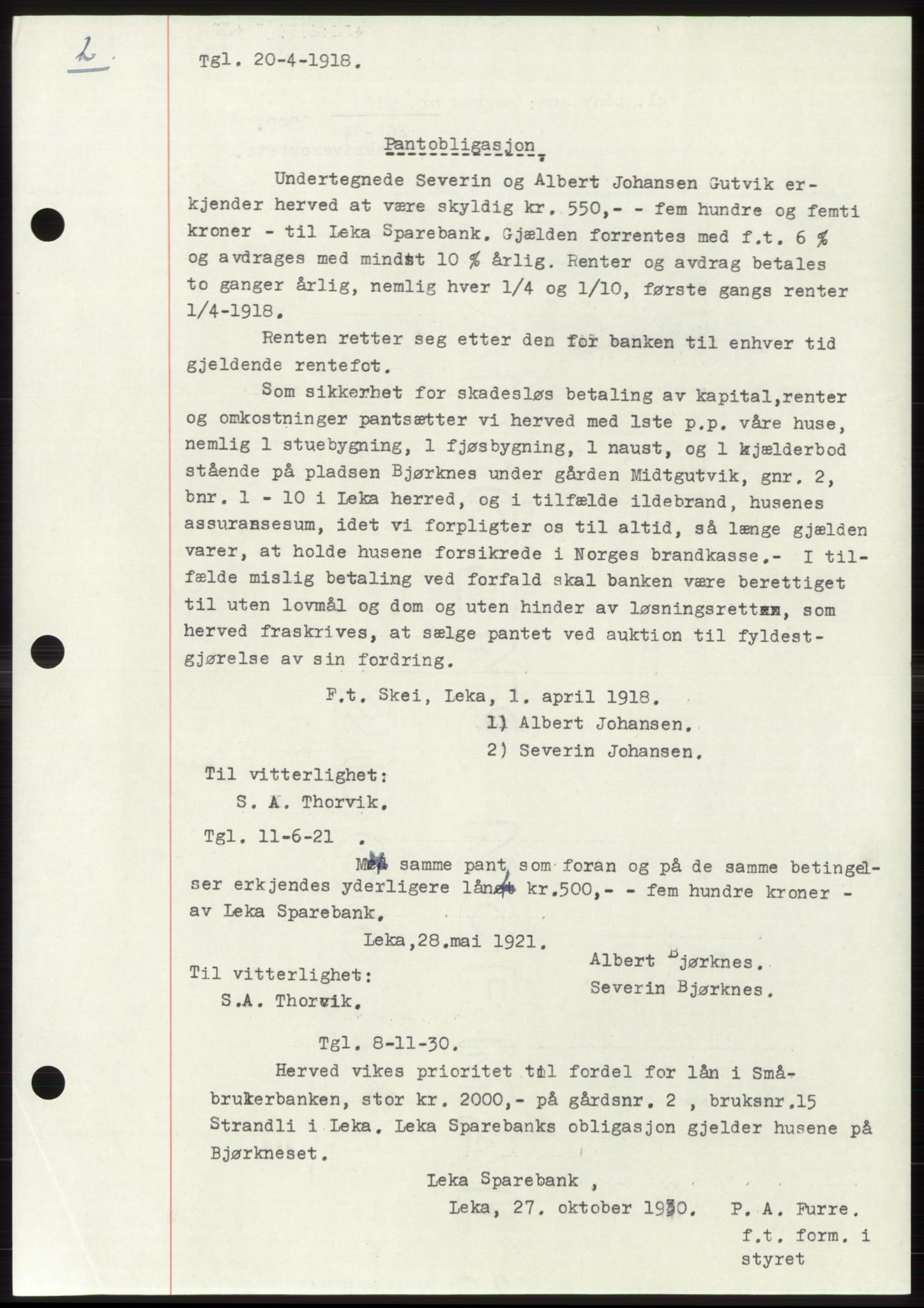 Namdal sorenskriveri, SAT/A-4133/1/2/2C: Mortgage book no. -, 1916-1921, Deed date: 20.04.1918