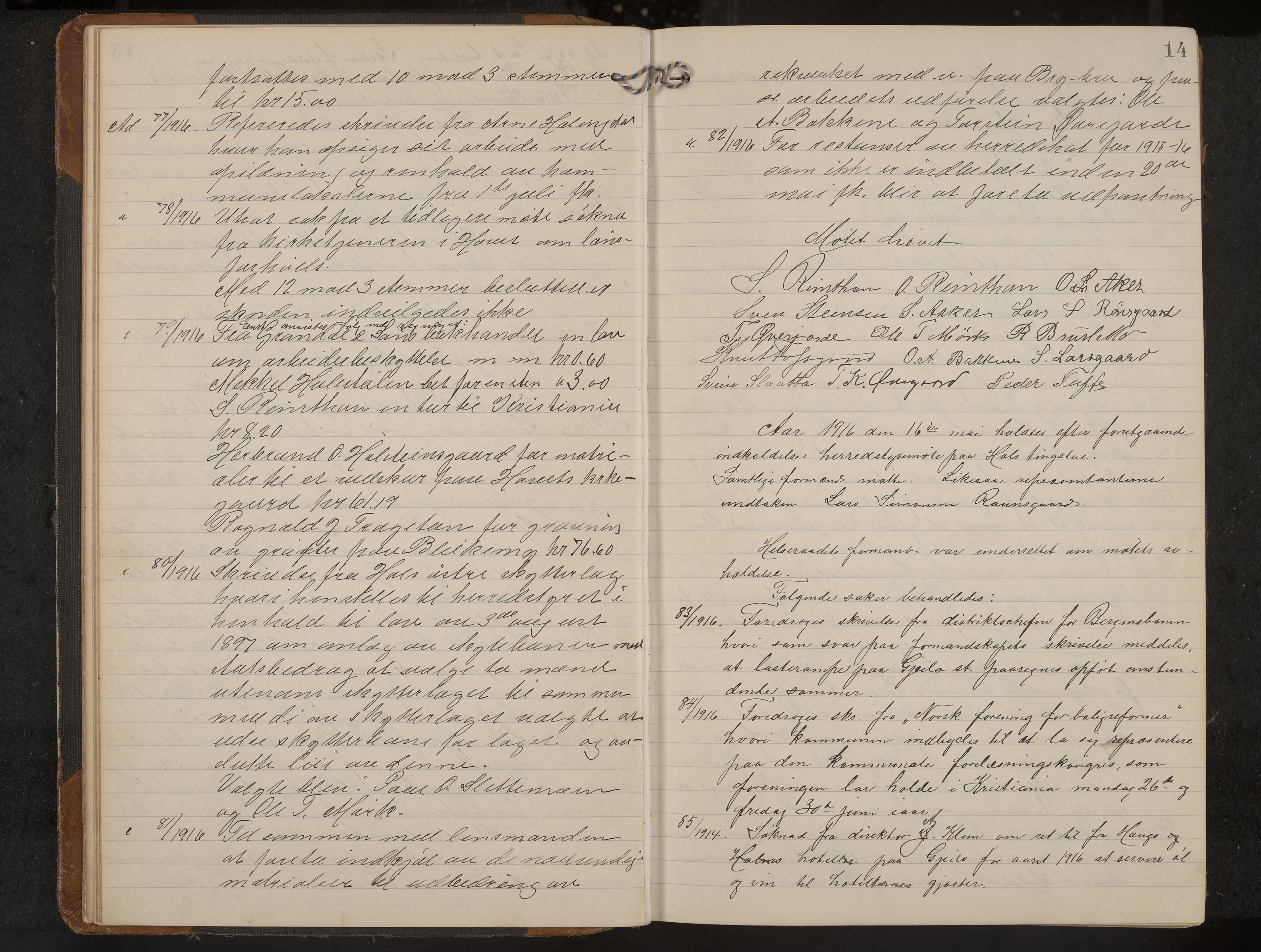 Hol formannskap og sentraladministrasjon, IKAK/0620021-1/A/L0006: Møtebok, 1916-1922, p. 14