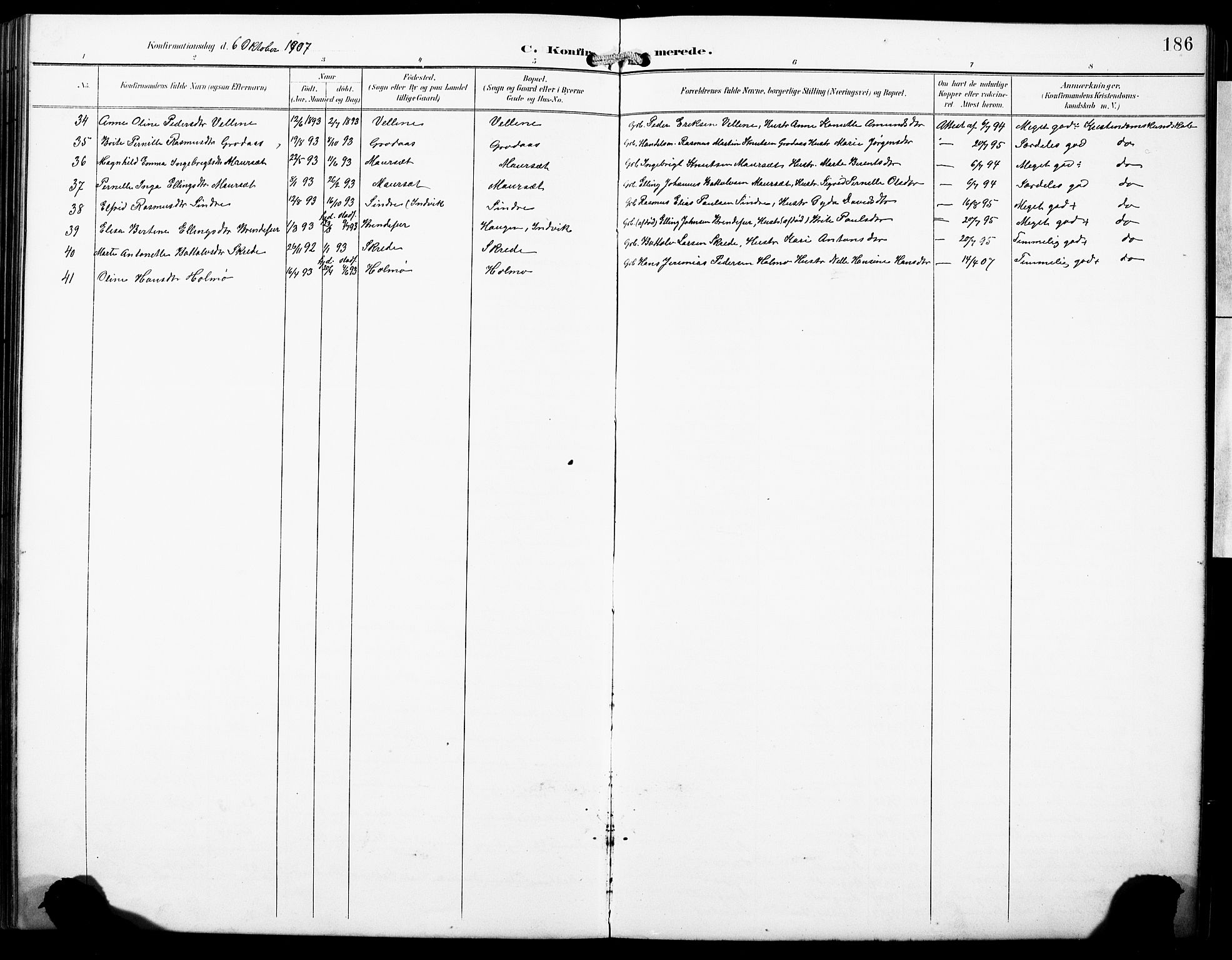 Hornindal sokneprestembete, AV/SAB-A-82401/H/Hab: Parish register (copy) no. A 2, 1894-1927, p. 186