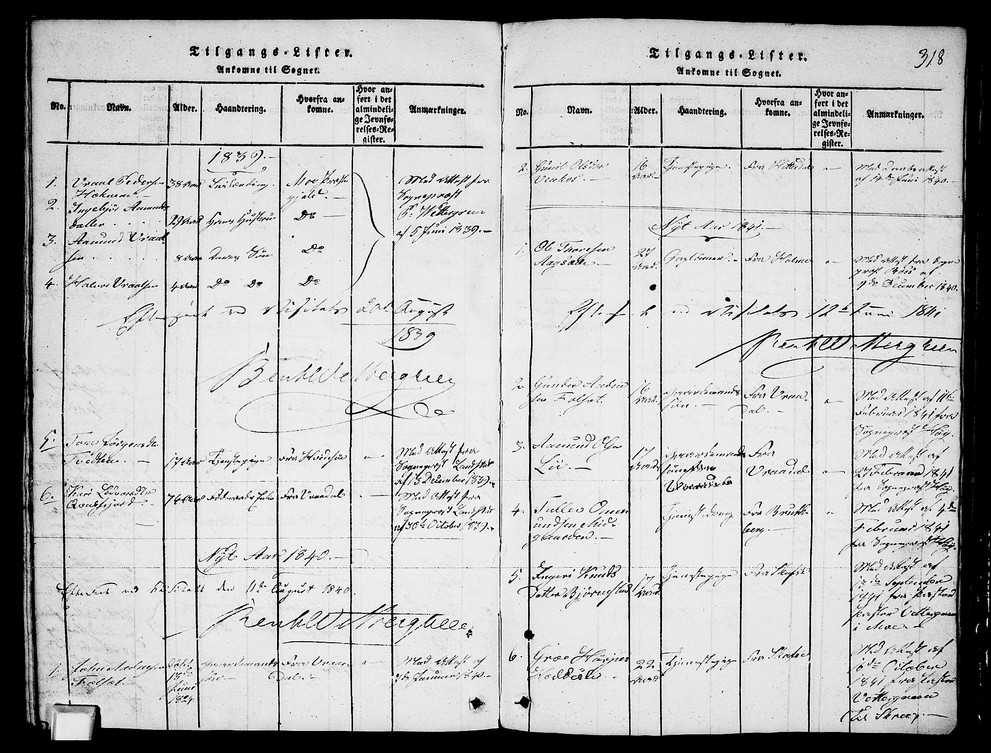 Fyresdal kirkebøker, SAKO/A-263/G/Ga/L0003: Parish register (copy) no. I 3, 1815-1863, p. 318