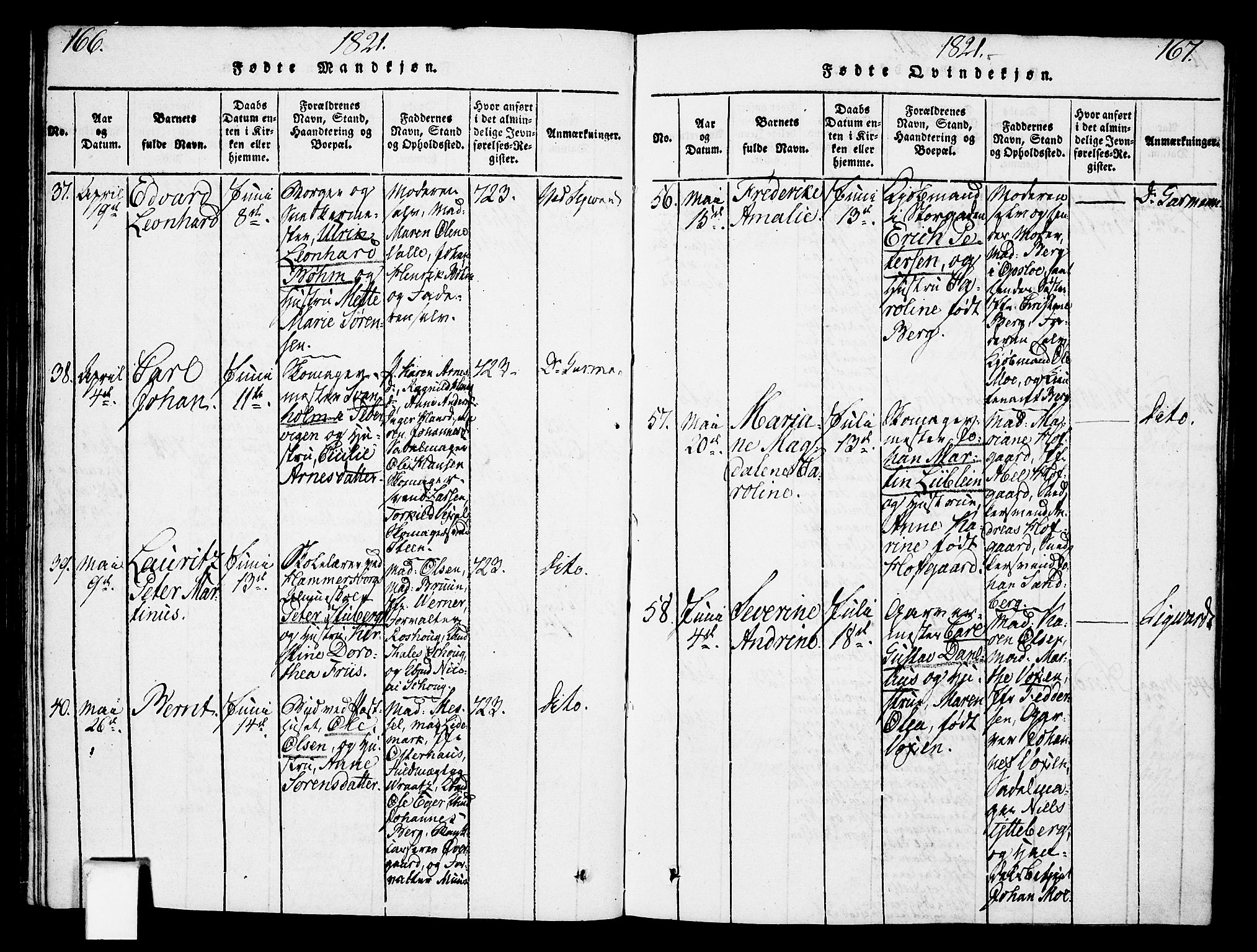 Oslo domkirke Kirkebøker, SAO/A-10752/F/Fa/L0007: Parish register (official) no. 7, 1817-1824, p. 166-167