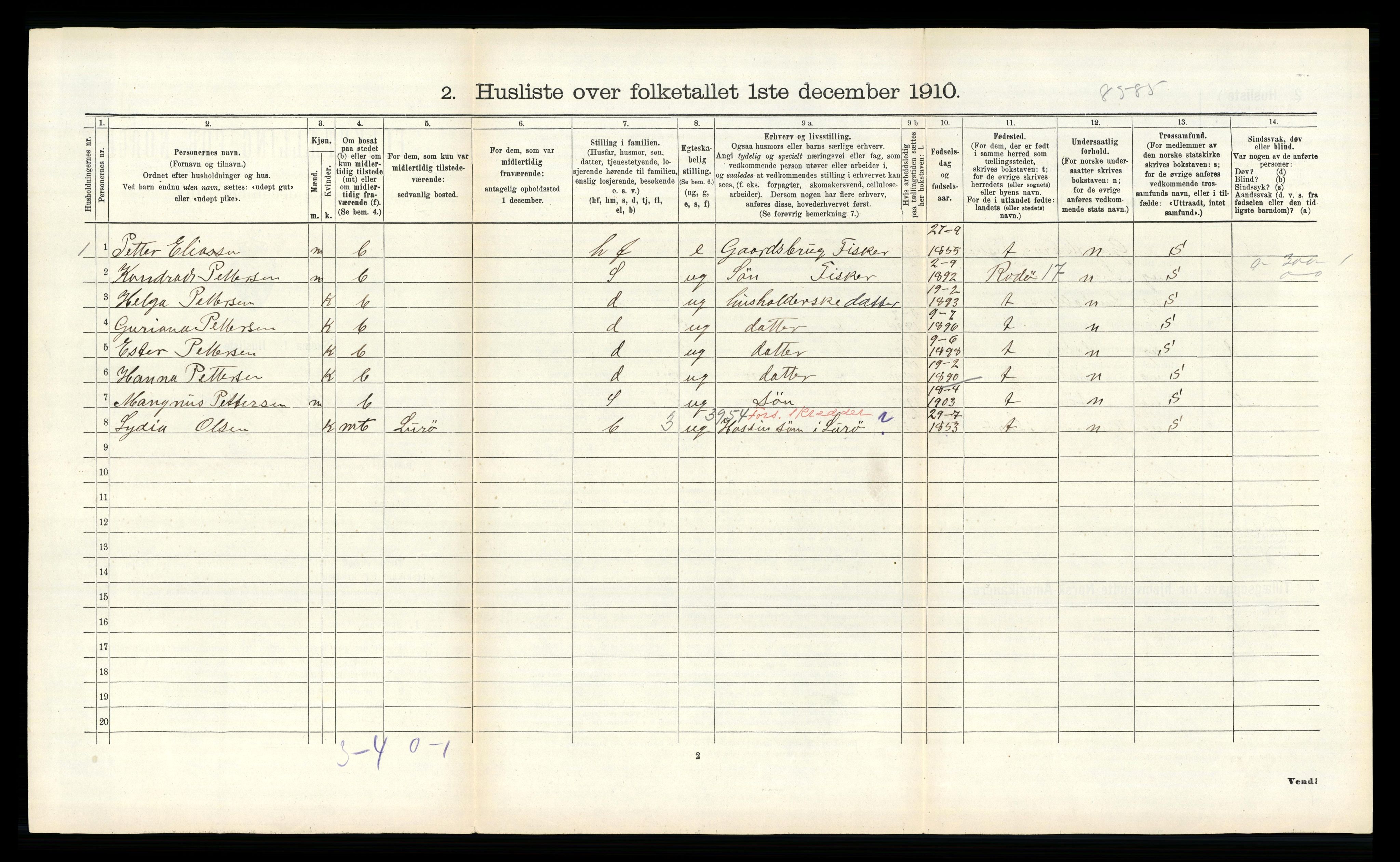 RA, 1910 census for Meløy, 1910, p. 279