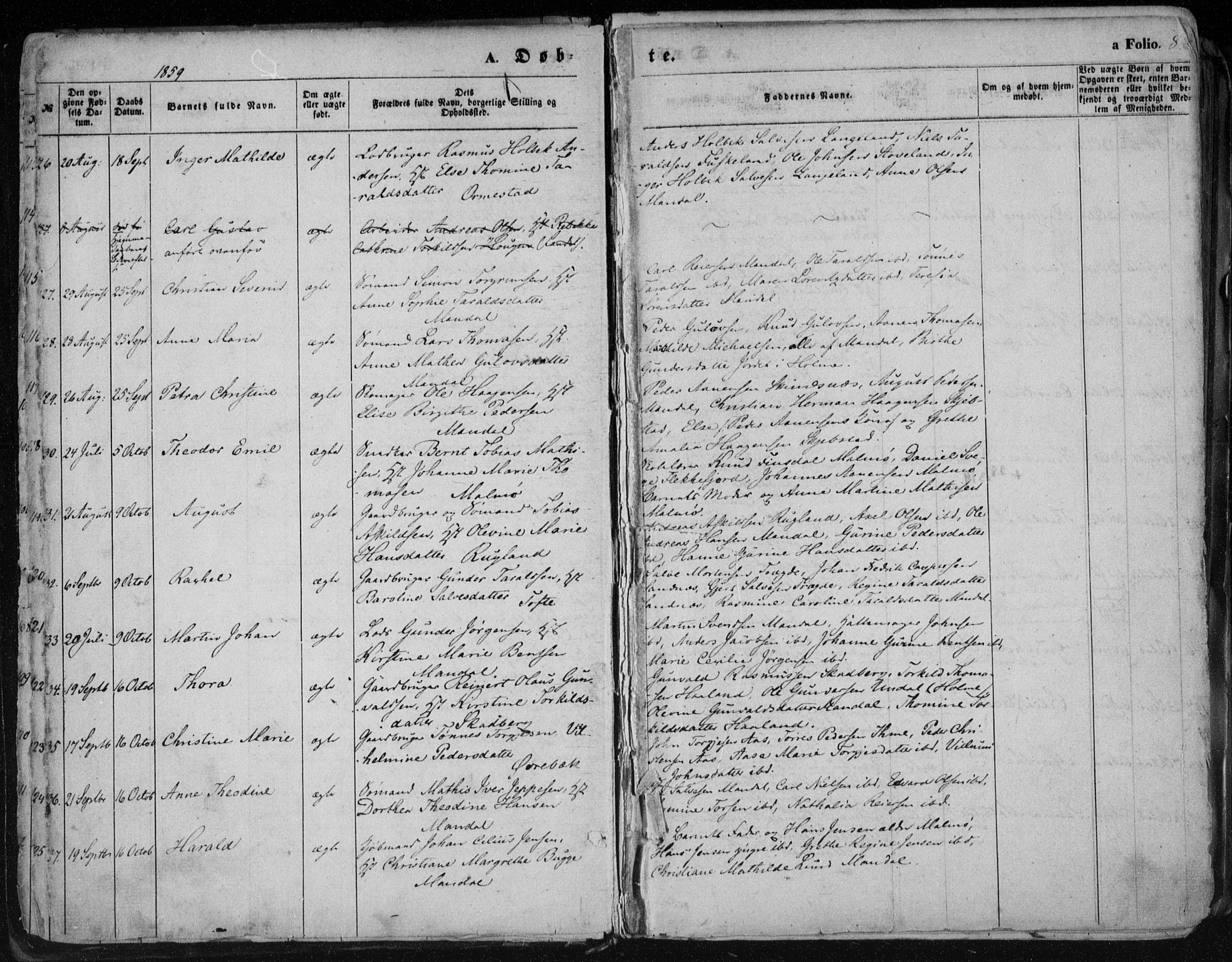 Mandal sokneprestkontor, AV/SAK-1111-0030/F/Fa/Faa/L0014: Parish register (official) no. A 14, 1859-1872, p. 8