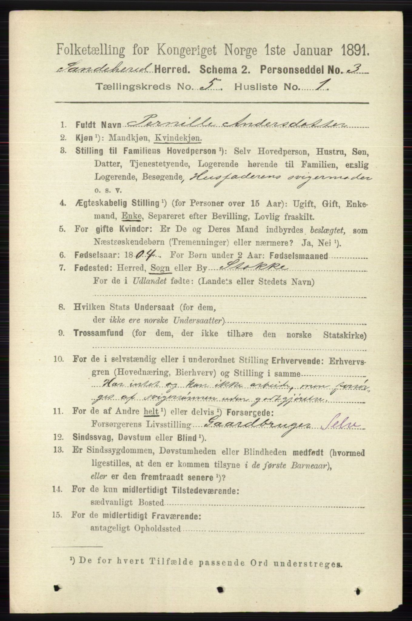 RA, 1891 census for 0724 Sandeherred, 1891, p. 2826