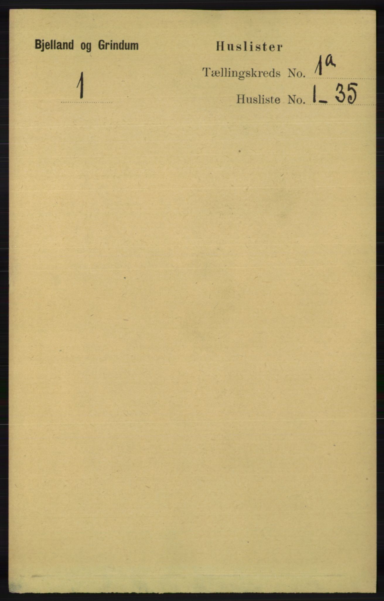 RA, 1891 census for 1024 Bjelland og Grindheim, 1891, p. 21