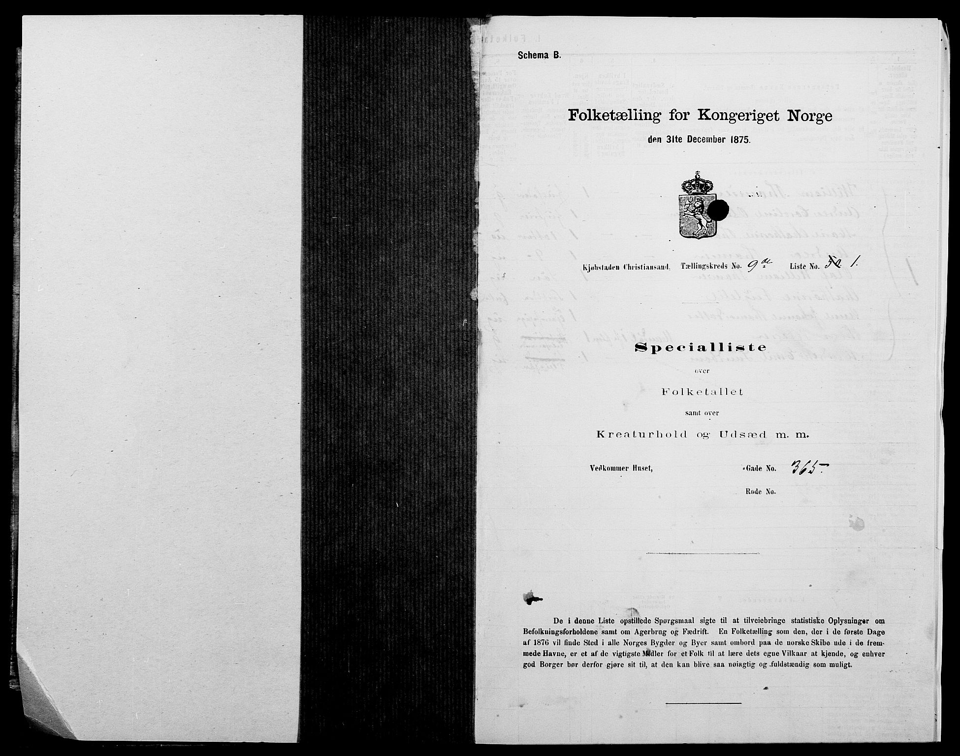 SAK, 1875 census for 1001P Kristiansand, 1875, p. 1468