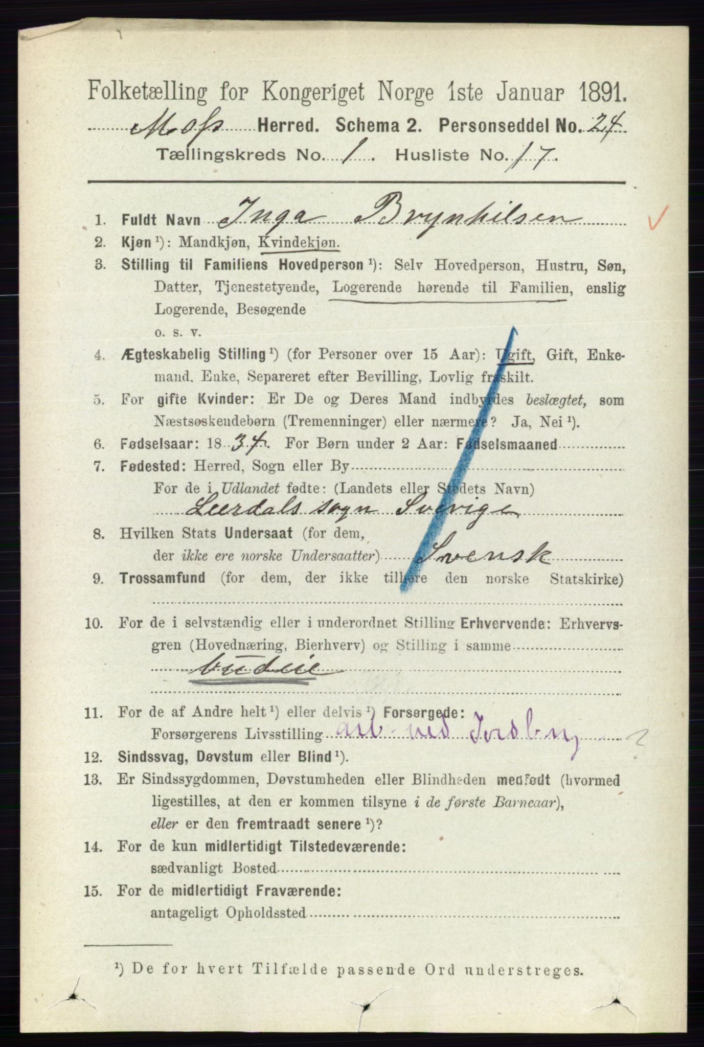 RA, 1891 Census for 0194 Moss, 1891, p. 360