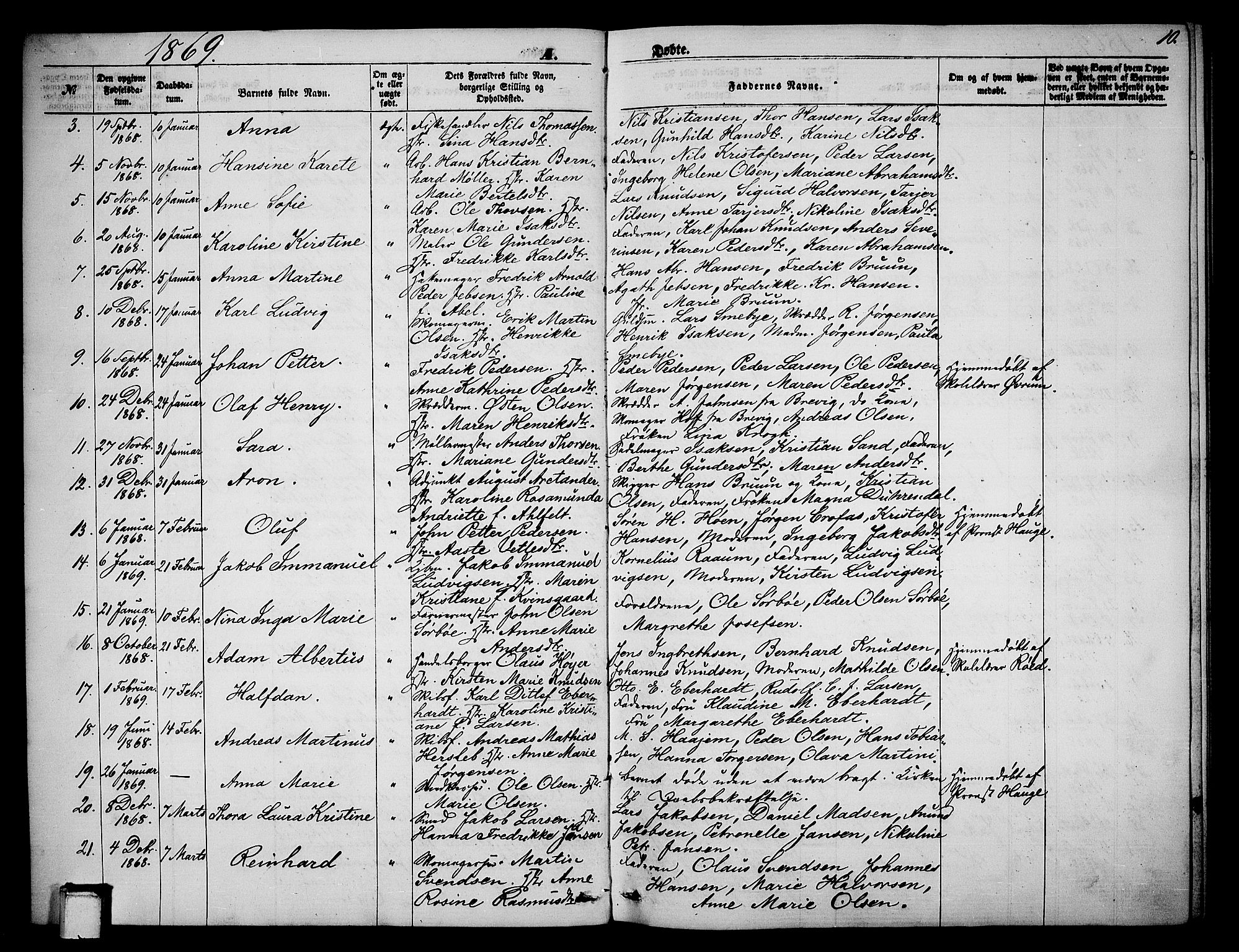 Skien kirkebøker, SAKO/A-302/G/Ga/L0005: Parish register (copy) no. 5, 1868-1880, p. 10