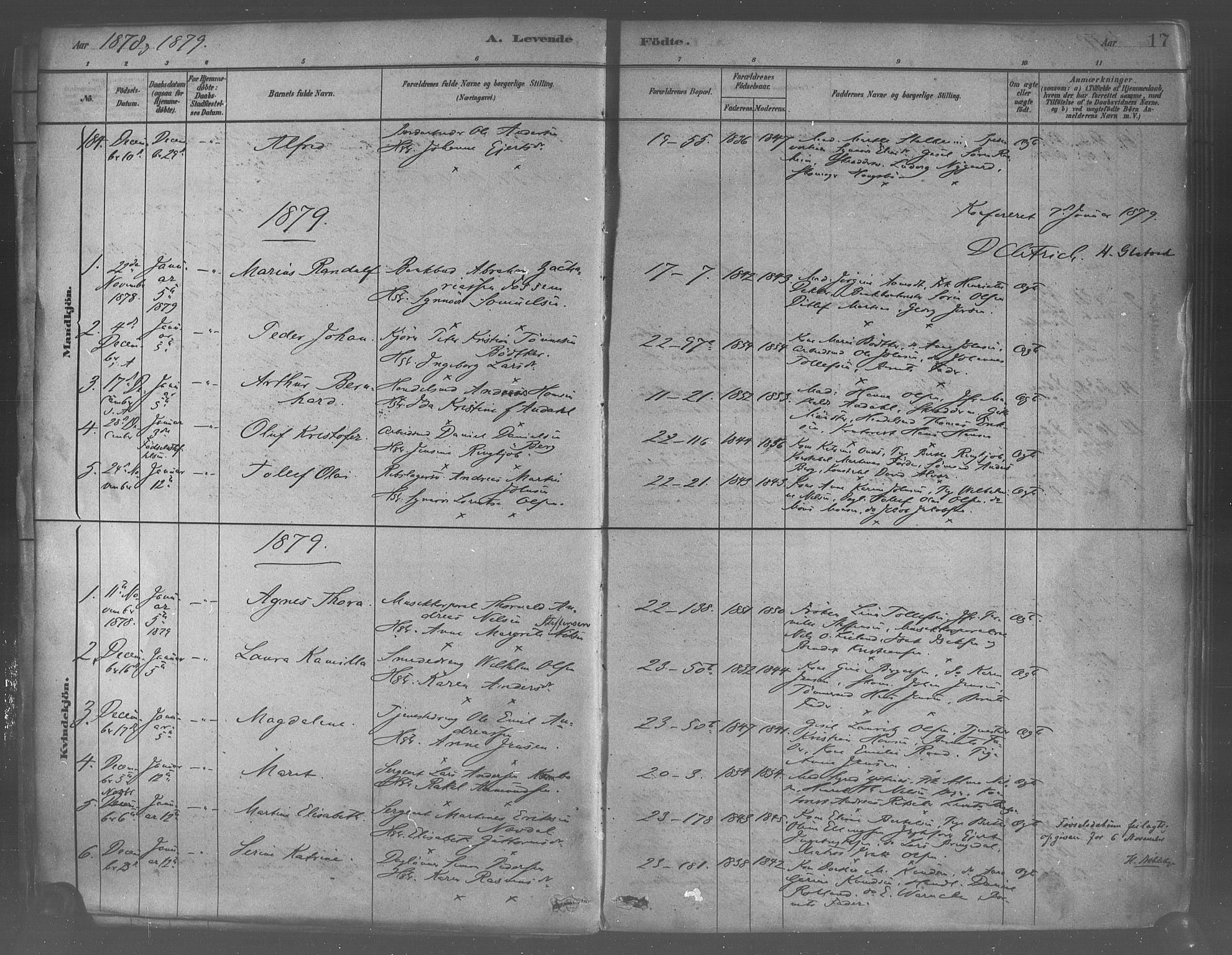 Korskirken sokneprestembete, SAB/A-76101/H/Haa/L0021: Parish register (official) no. B 7, 1878-1889, p. 17
