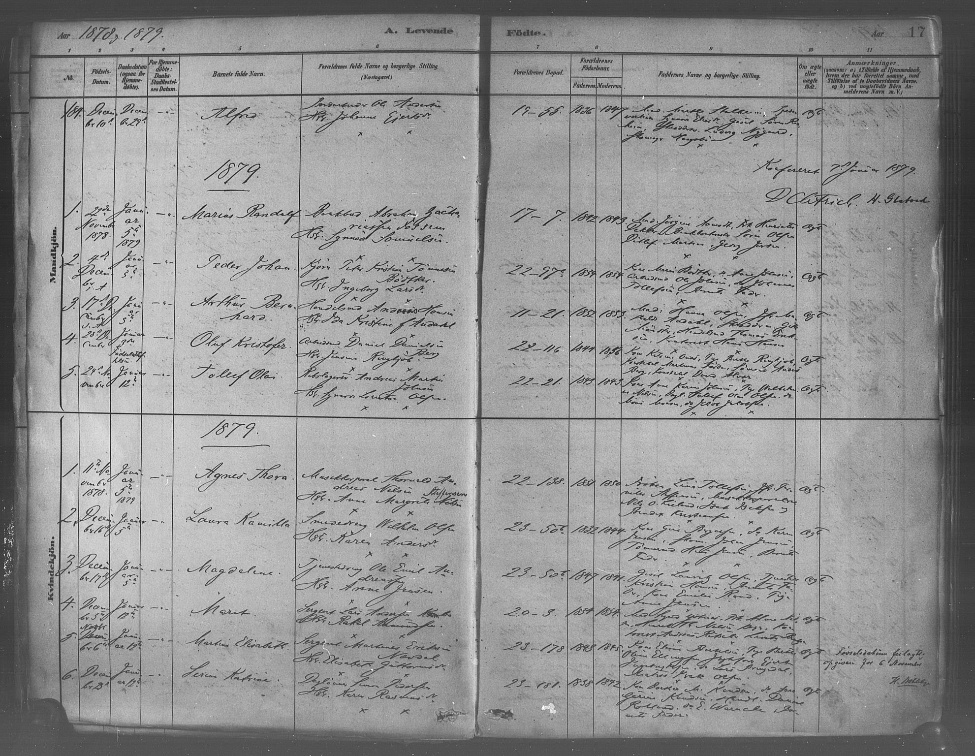 Korskirken sokneprestembete, AV/SAB-A-76101/H/Haa/L0021: Parish register (official) no. B 7, 1878-1889, p. 17