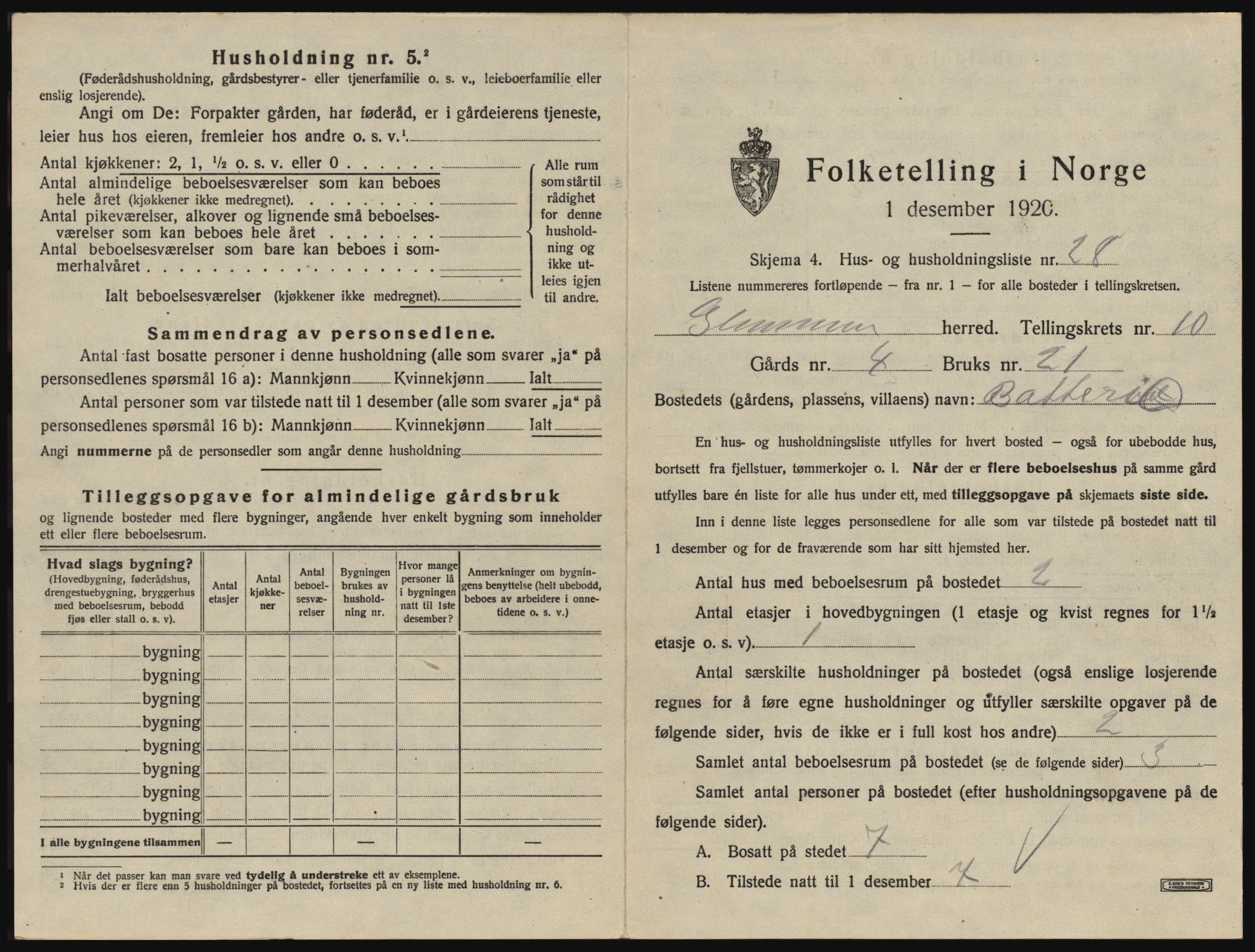 SAO, 1920 census for Glemmen, 1920, p. 1979