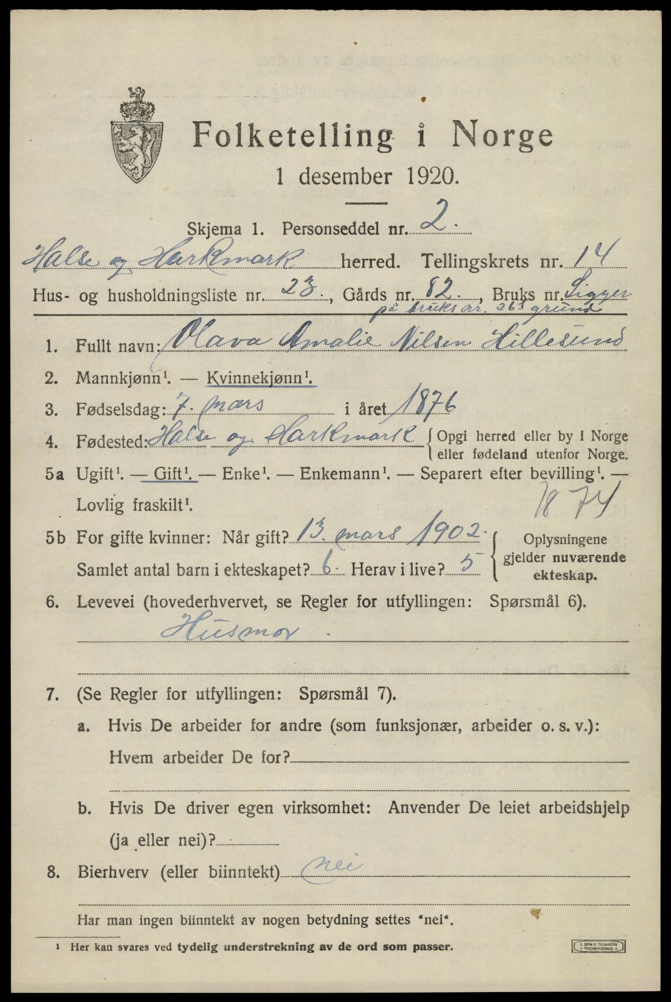 SAK, 1920 census for Halse og Harkmark, 1920, p. 7797