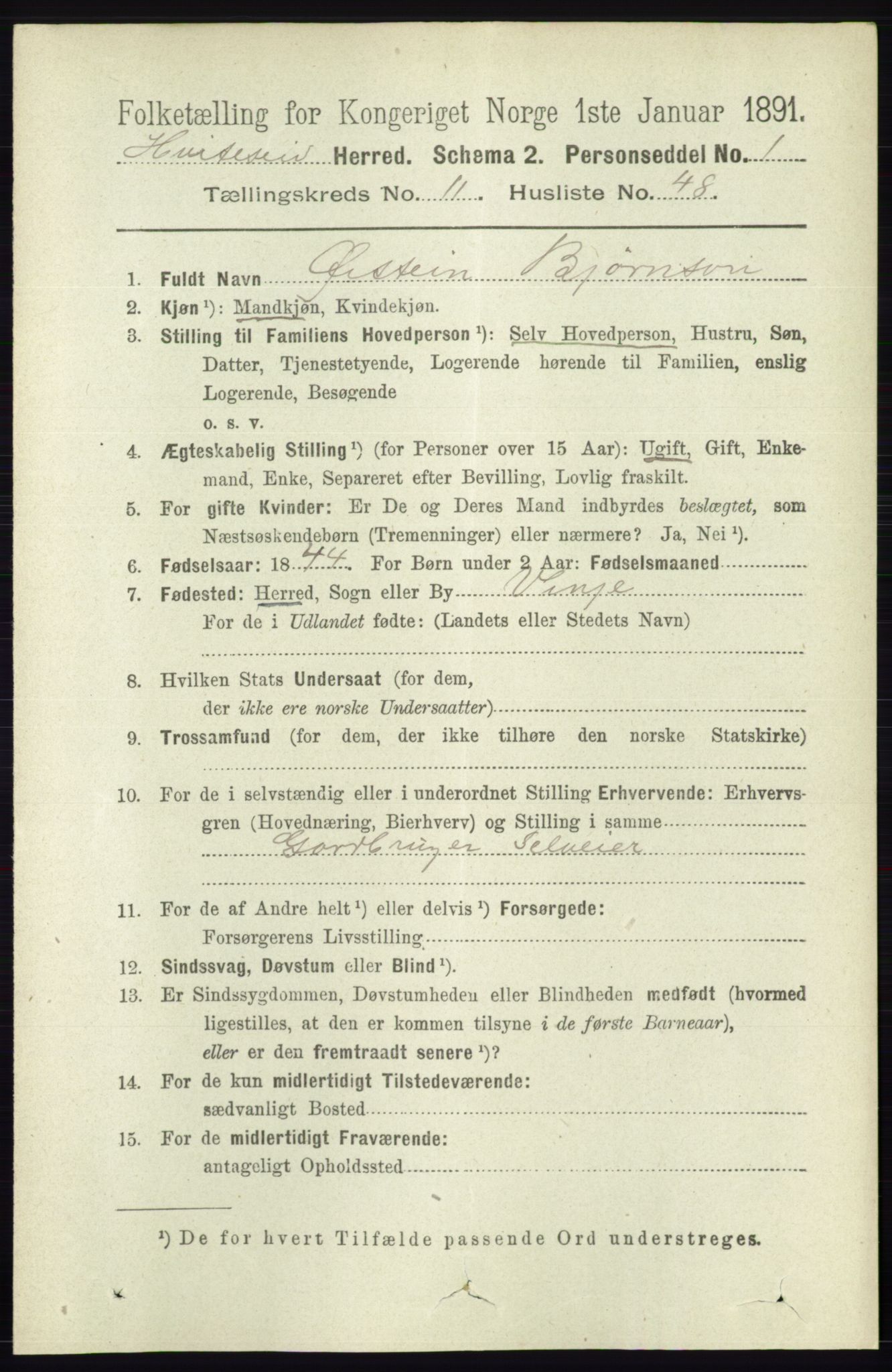 RA, 1891 census for 0829 Kviteseid, 1891, p. 2806