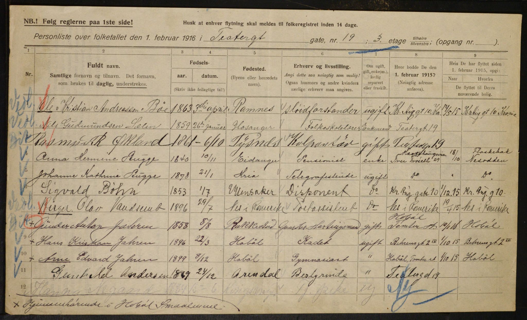 OBA, Municipal Census 1916 for Kristiania, 1916, p. 110329