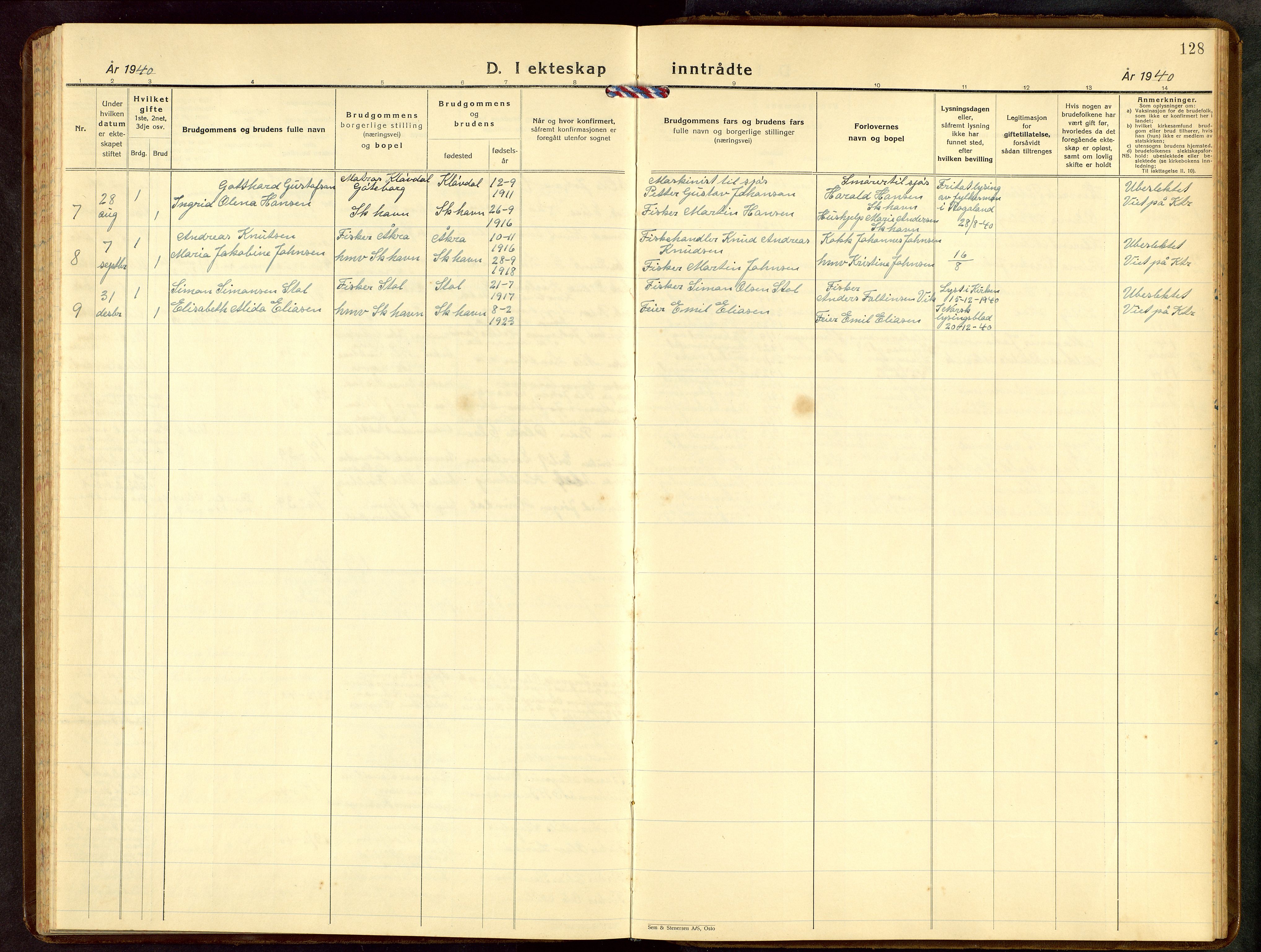 Skudenes sokneprestkontor, AV/SAST-A -101849/H/Ha/Hab/L0014: Parish register (copy) no. B 14, 1937-1956, p. 128