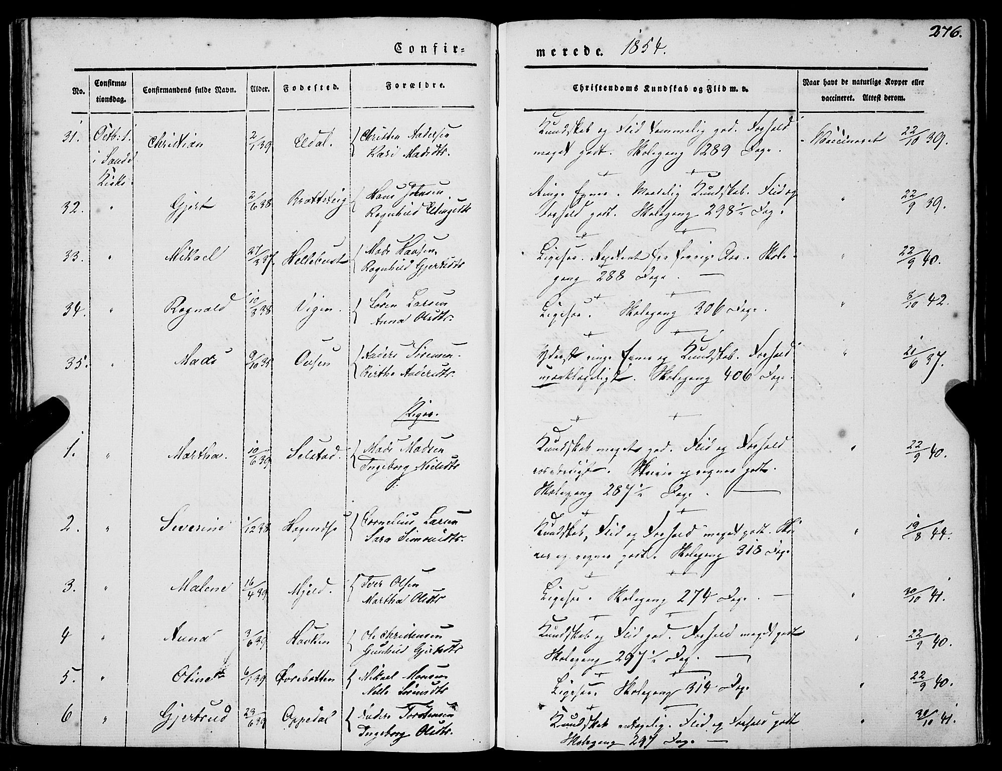 Gaular sokneprestembete, SAB/A-80001/H/Haa: Parish register (official) no. A 4I, 1840-1859, p. 276