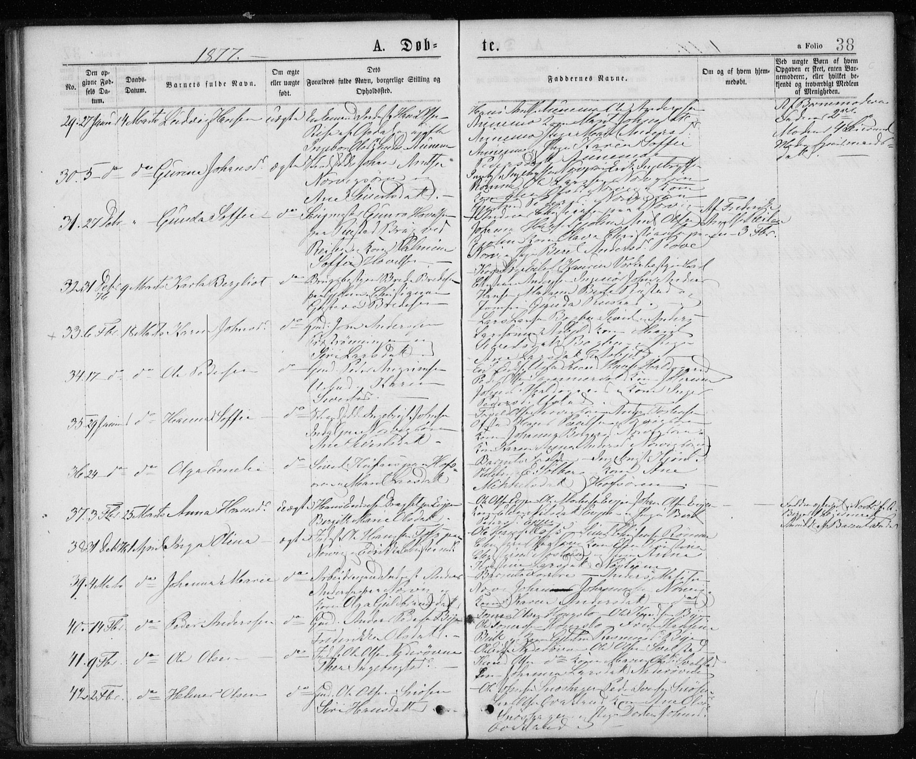 Ministerialprotokoller, klokkerbøker og fødselsregistre - Sør-Trøndelag, AV/SAT-A-1456/668/L0817: Parish register (copy) no. 668C06, 1873-1884, p. 38