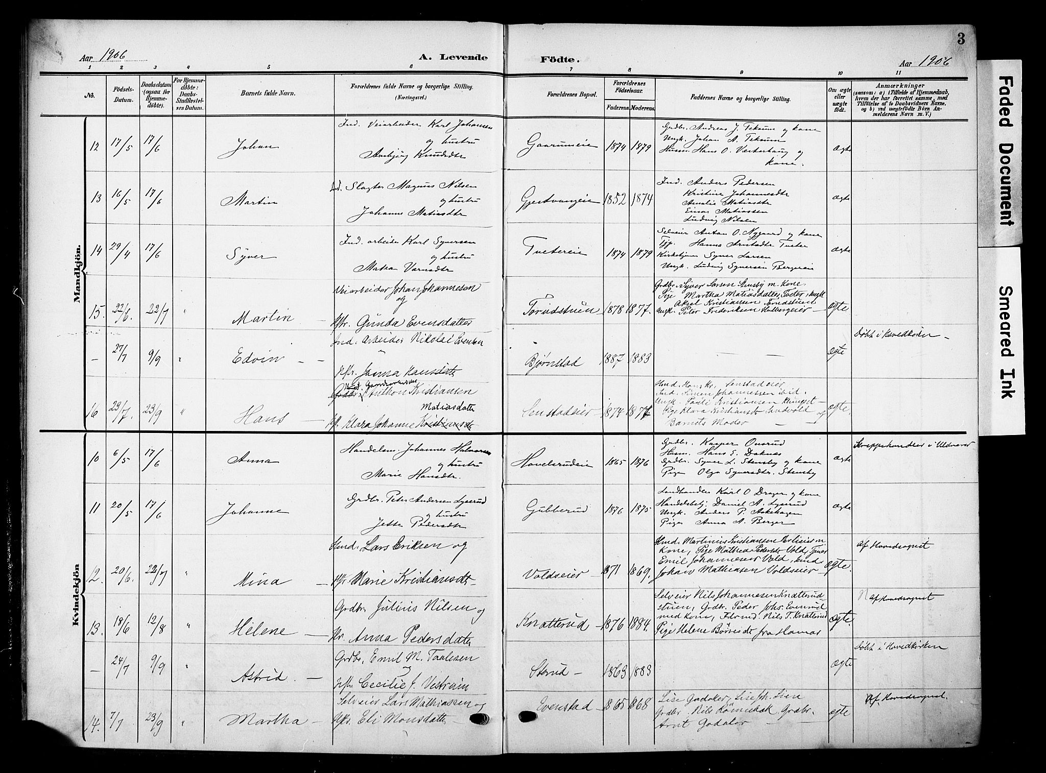 Nes prestekontor, Hedmark, SAH/PREST-020/K/Ka/L0013: Parish register (official) no. 13, 1906-1924, p. 3
