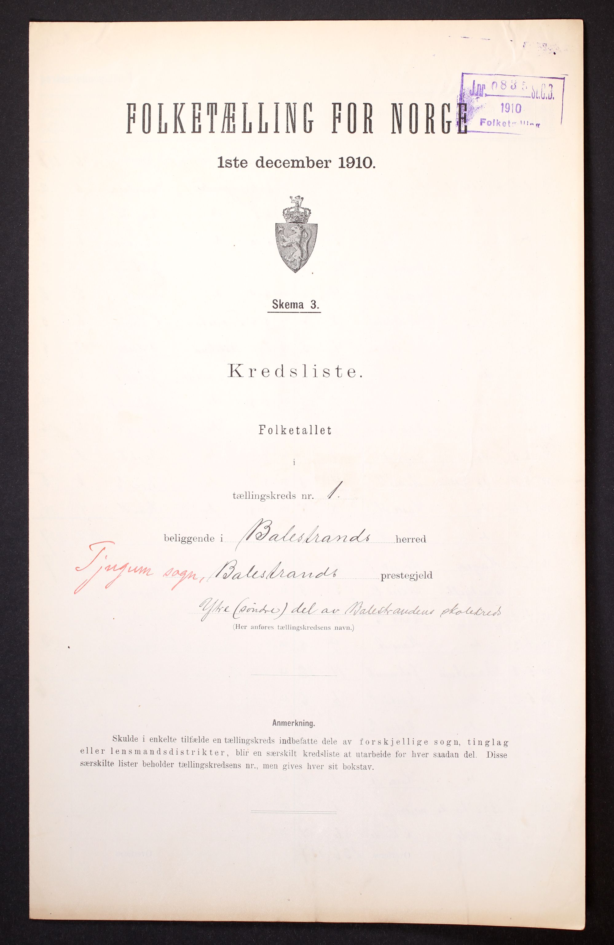 RA, 1910 census for Balestrand, 1910, p. 4