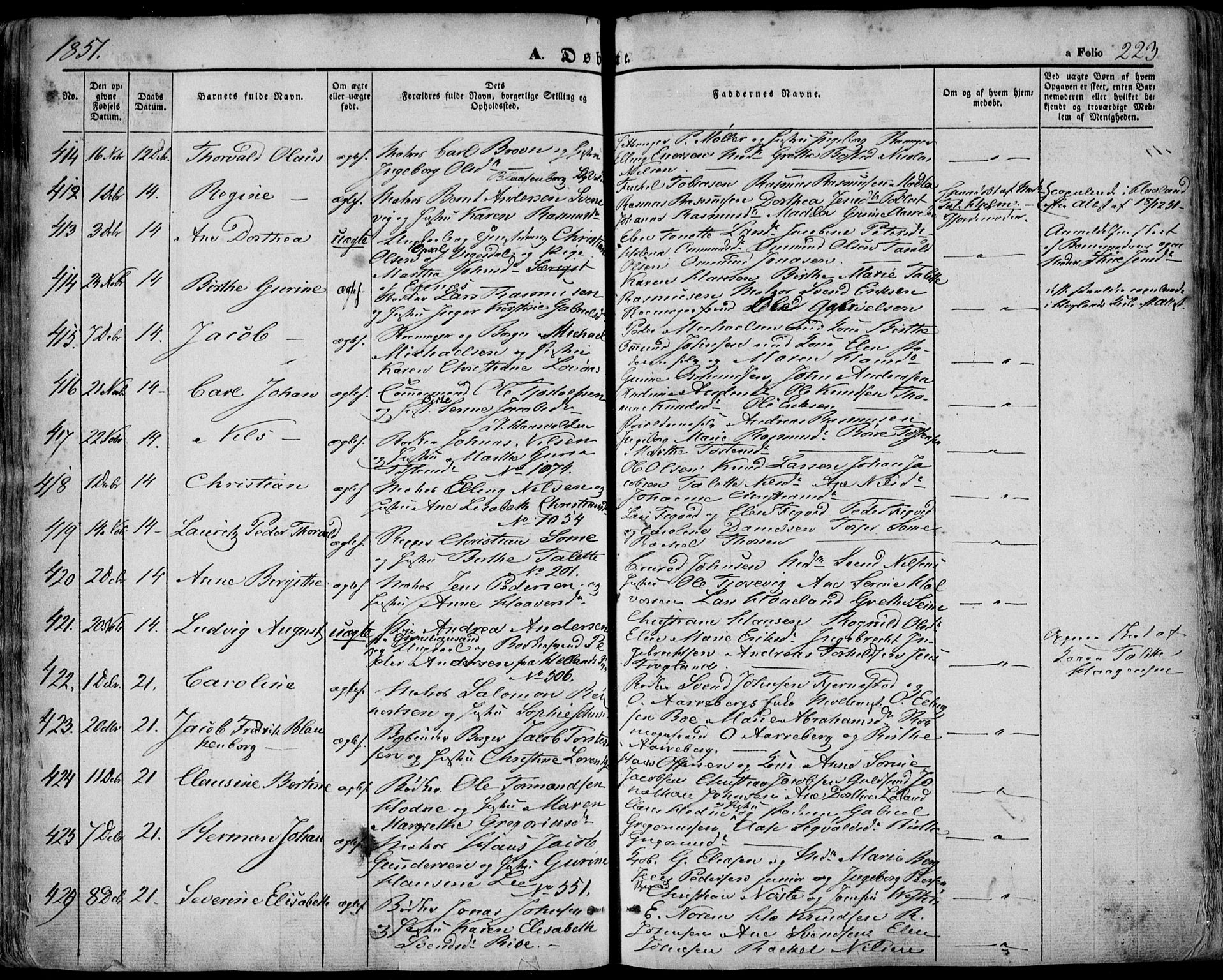 Domkirken sokneprestkontor, SAST/A-101812/001/30/30BA/L0016: Parish register (official) no. A 15, 1844-1854, p. 223