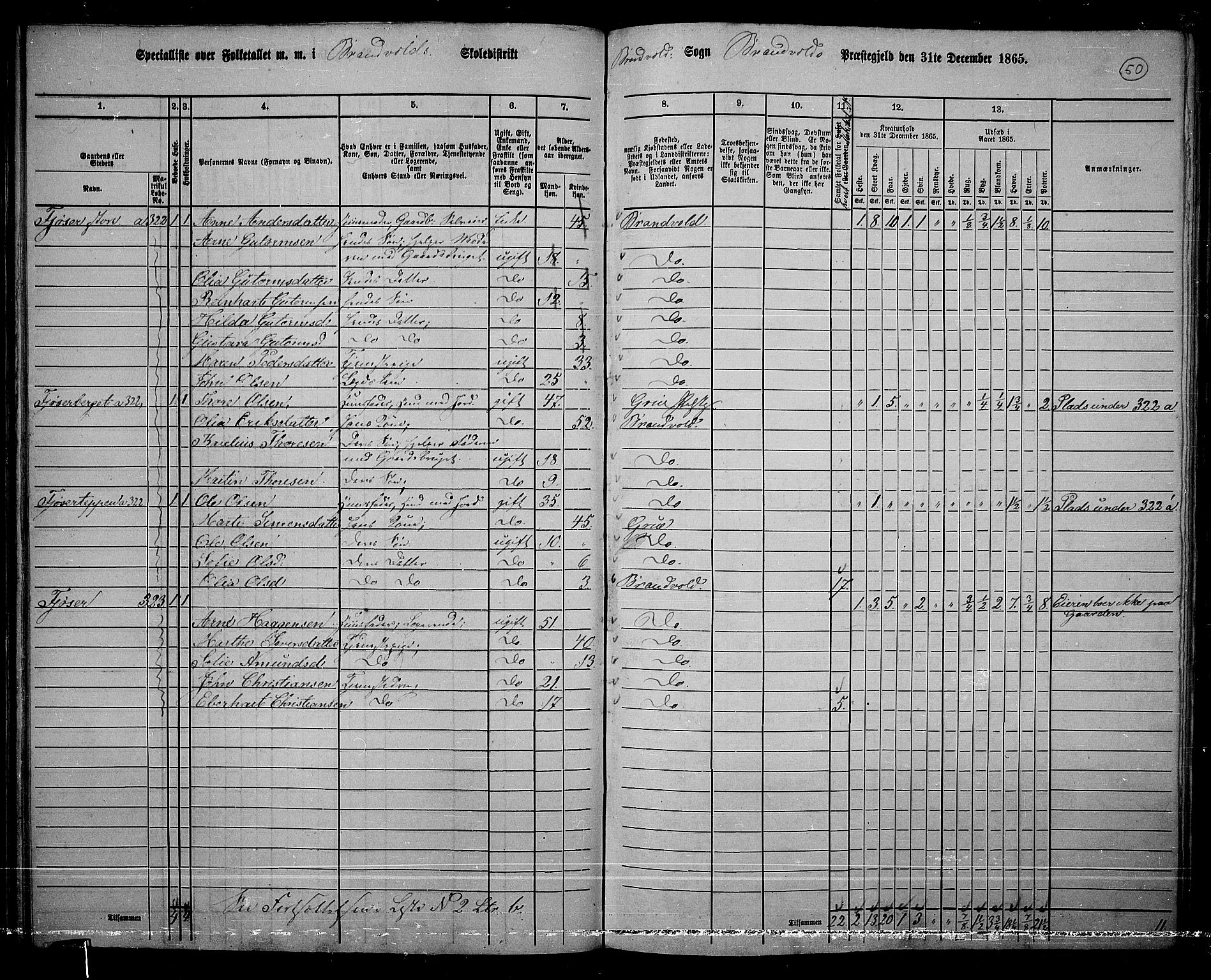 RA, 1865 census for Brandval, 1865, p. 47